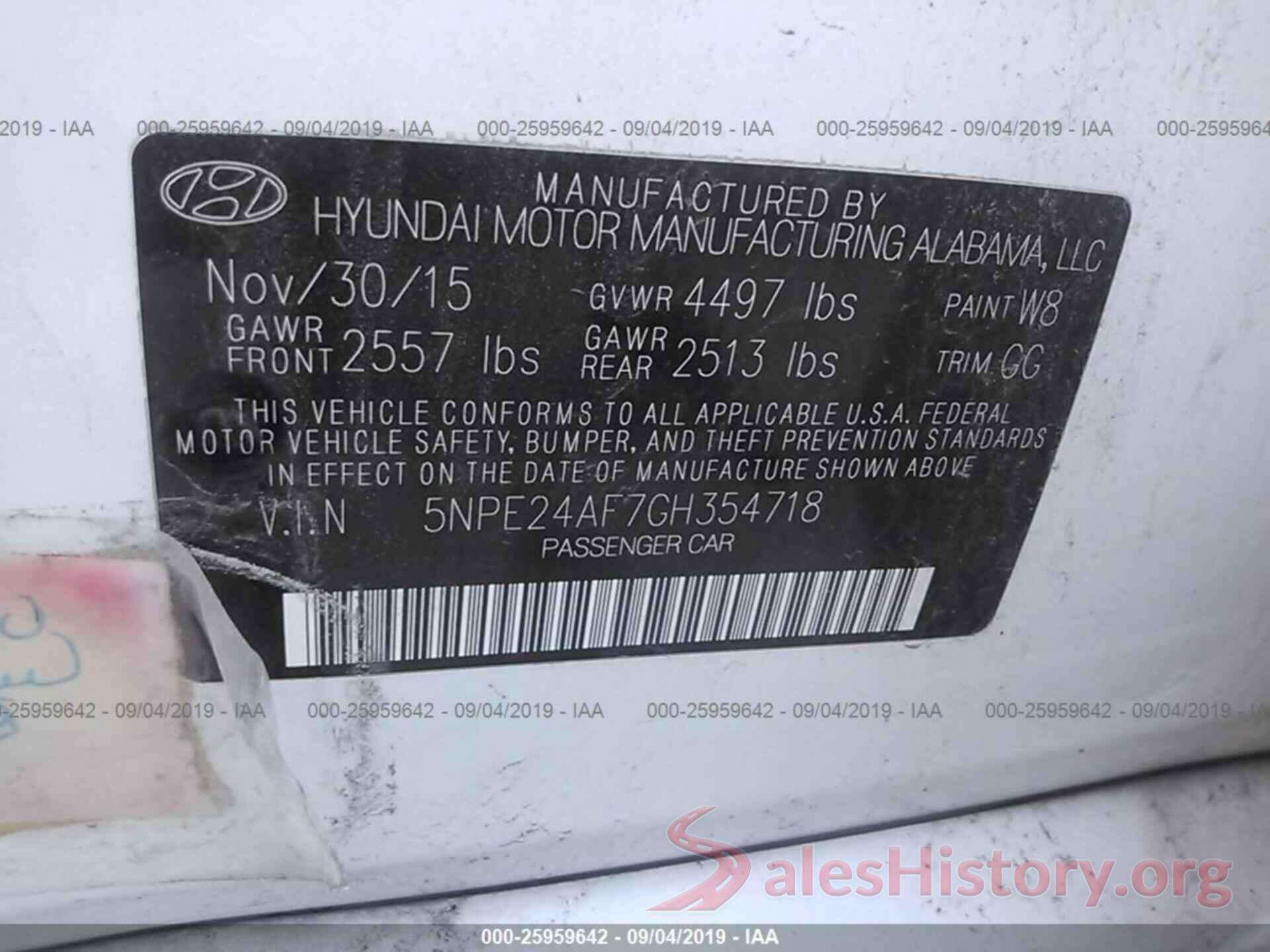 5NPE24AF7GH354718 2016 HYUNDAI SONATA