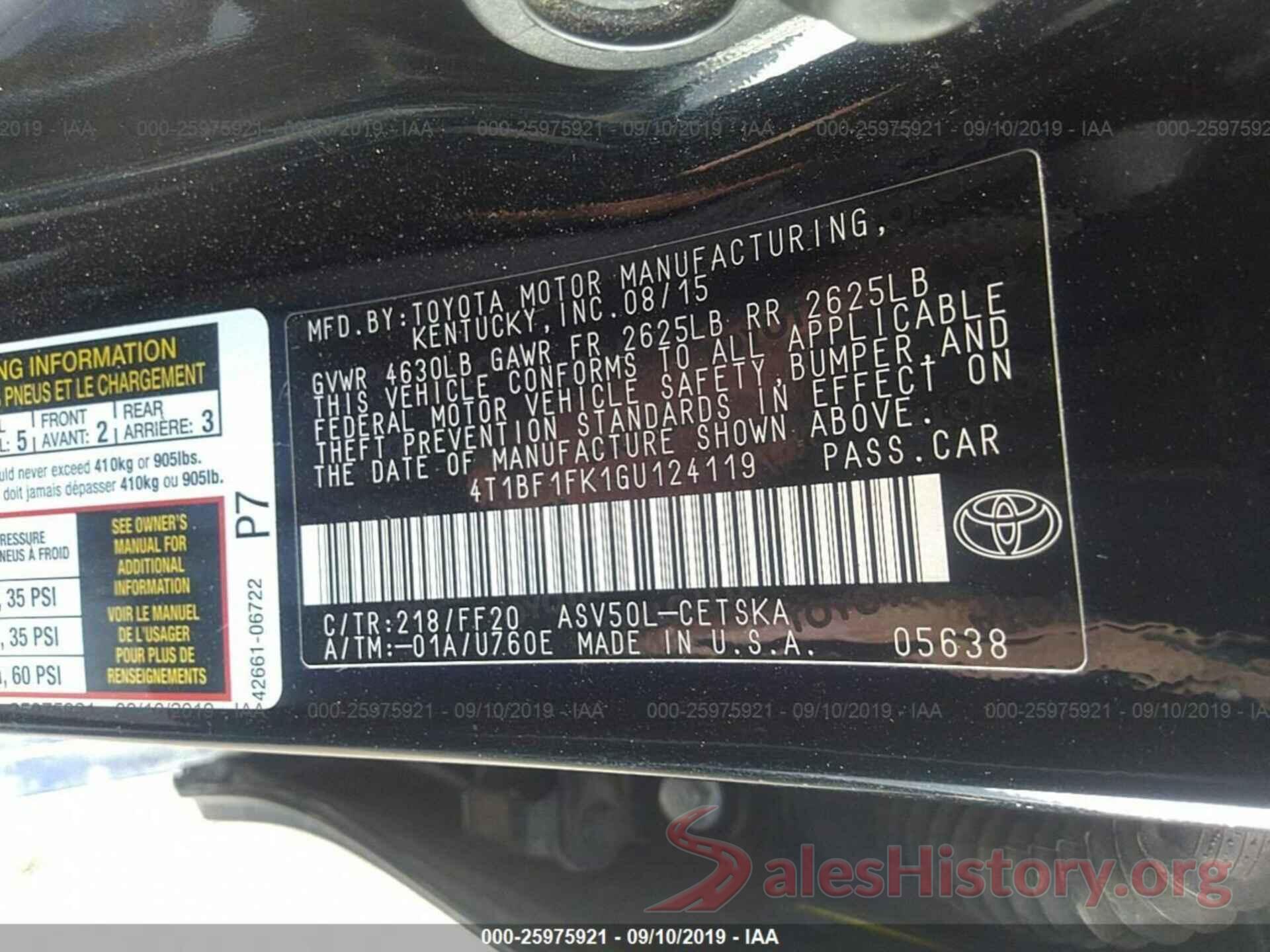 4T1BF1FK1GU124119 2016 TOYOTA CAMRY