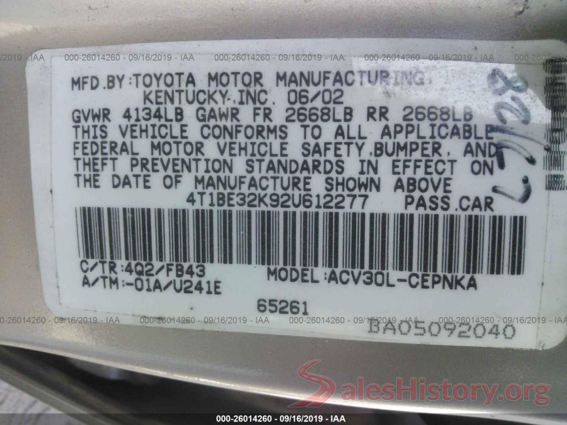 5YFBURHE7KP934537 2002 TOYOTA CAMRY