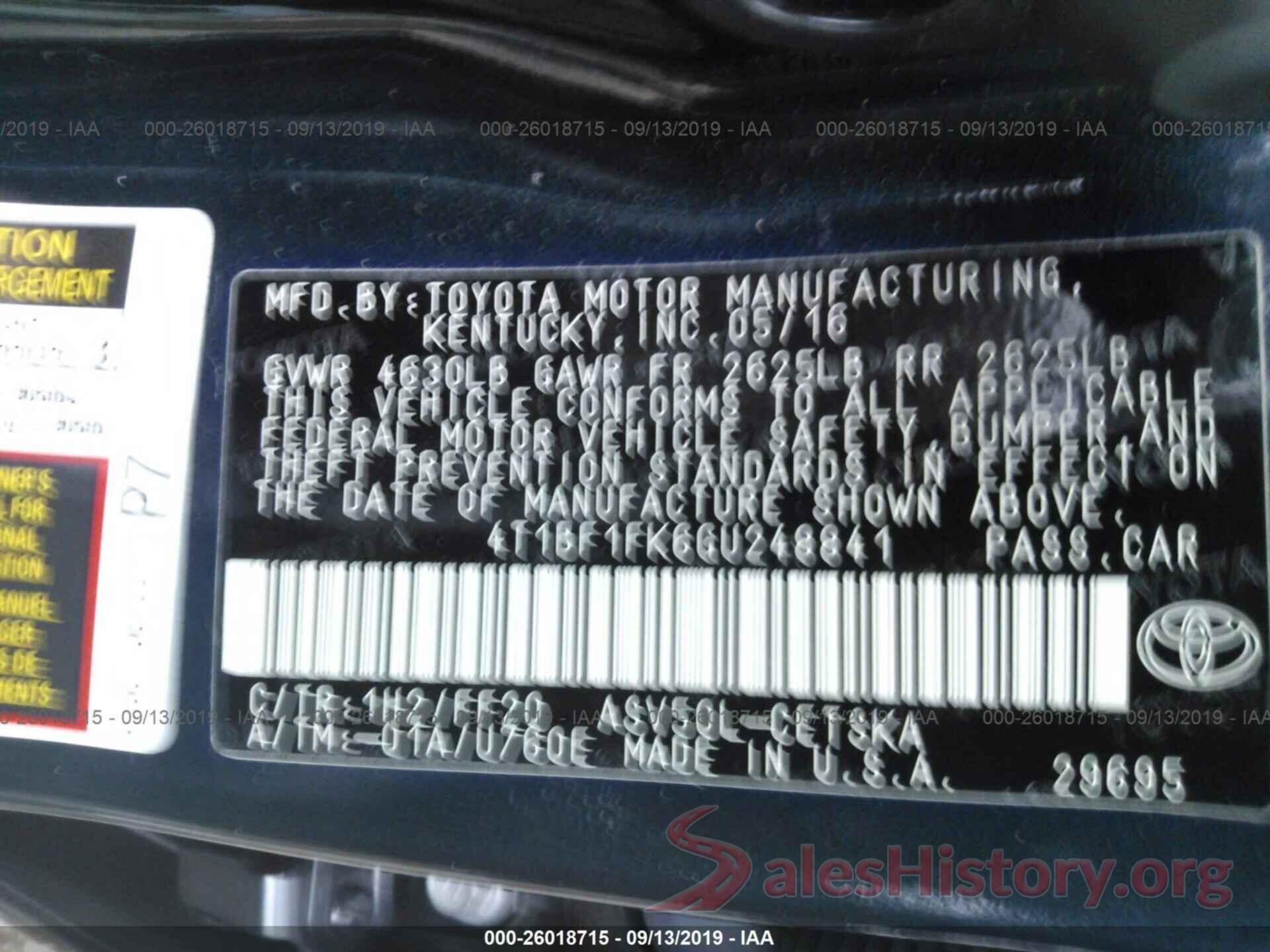 4T1BF1FK6GU248841 2016 TOYOTA CAMRY