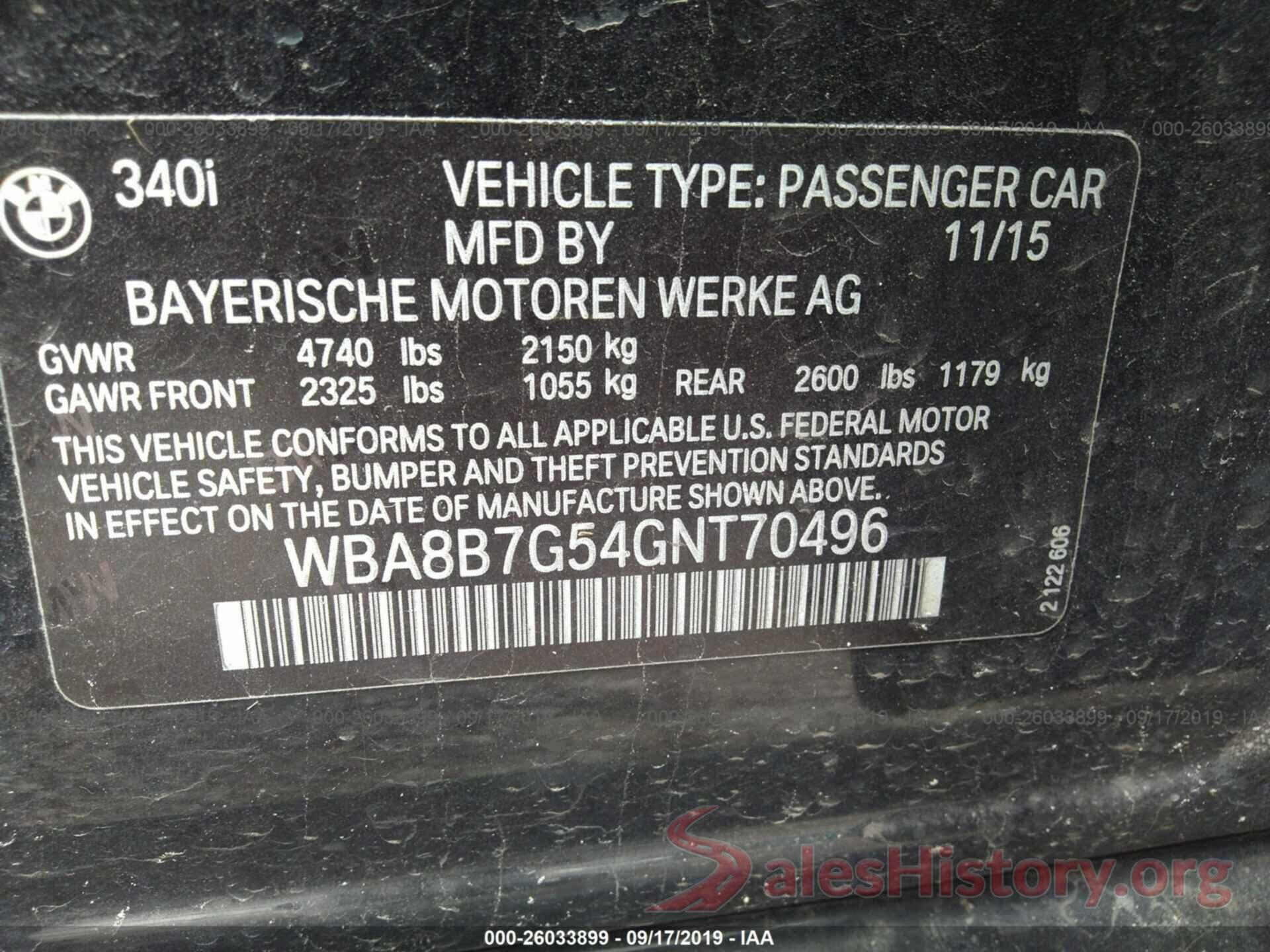 WBA8B7G54GNT70496 2016 BMW 3 SERIES