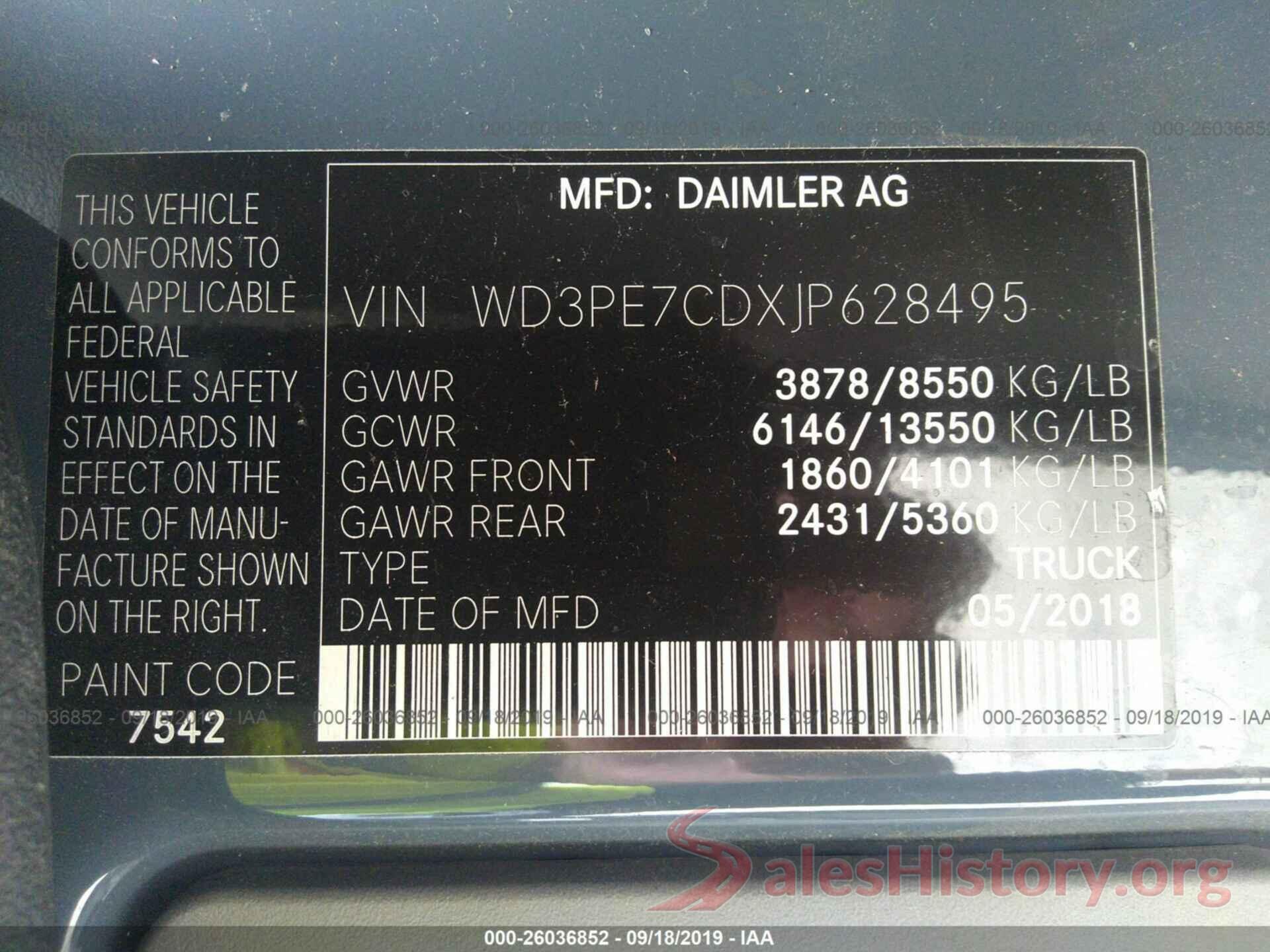 WD3PE7CDXJP628495 2018 MERCEDES-BENZ SPRINTER