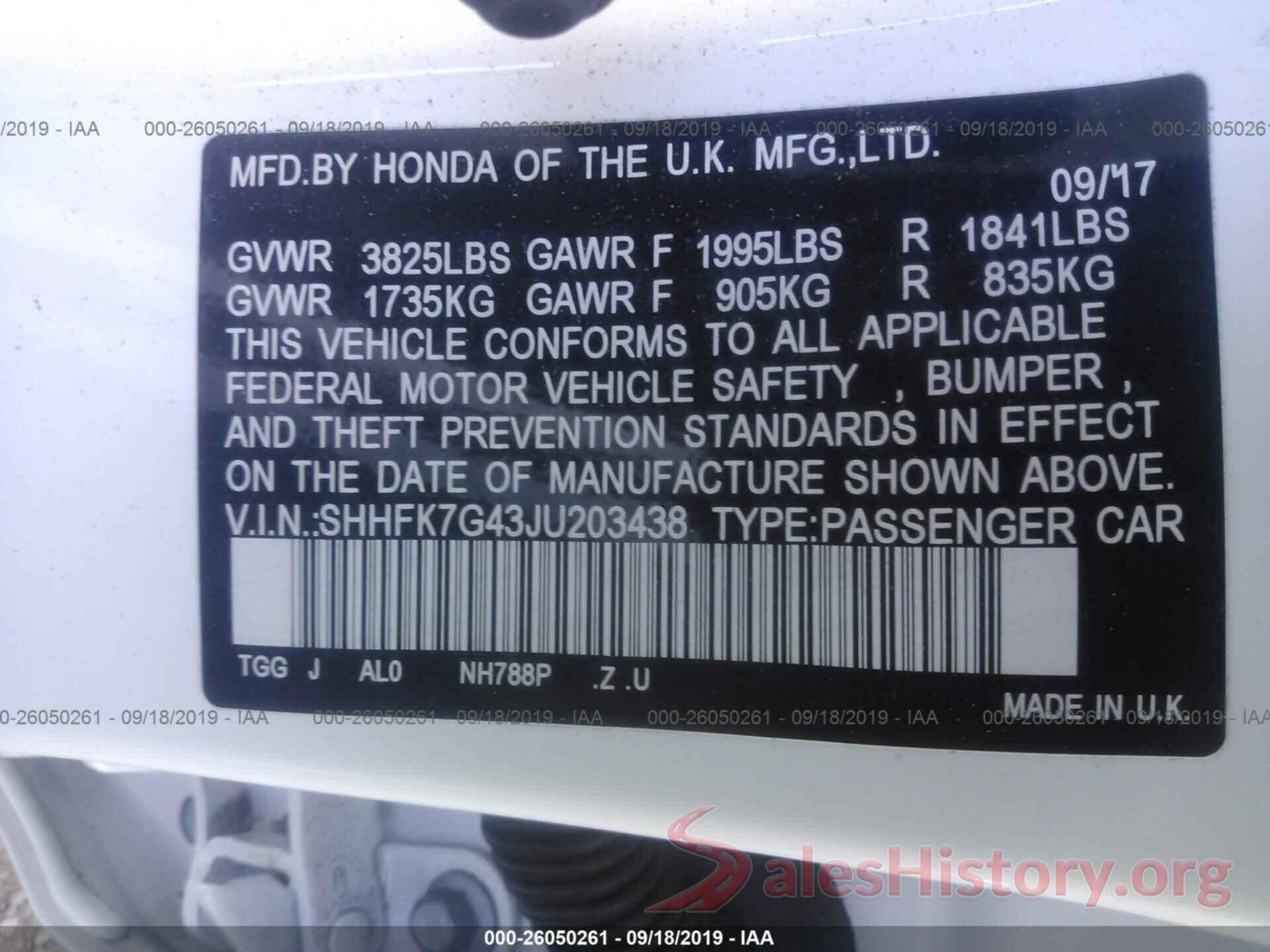 SHHFK7G43JU203438 2018 HONDA CIVIC