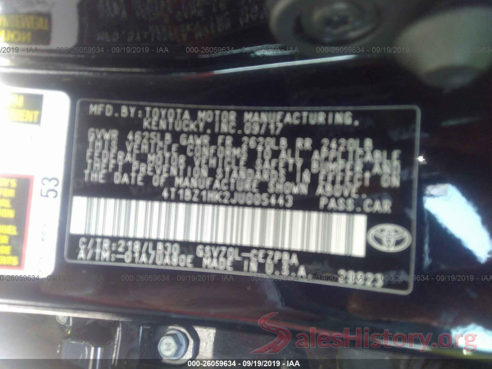 4T1BZ1HK2JU005443 2018 TOYOTA CAMRY