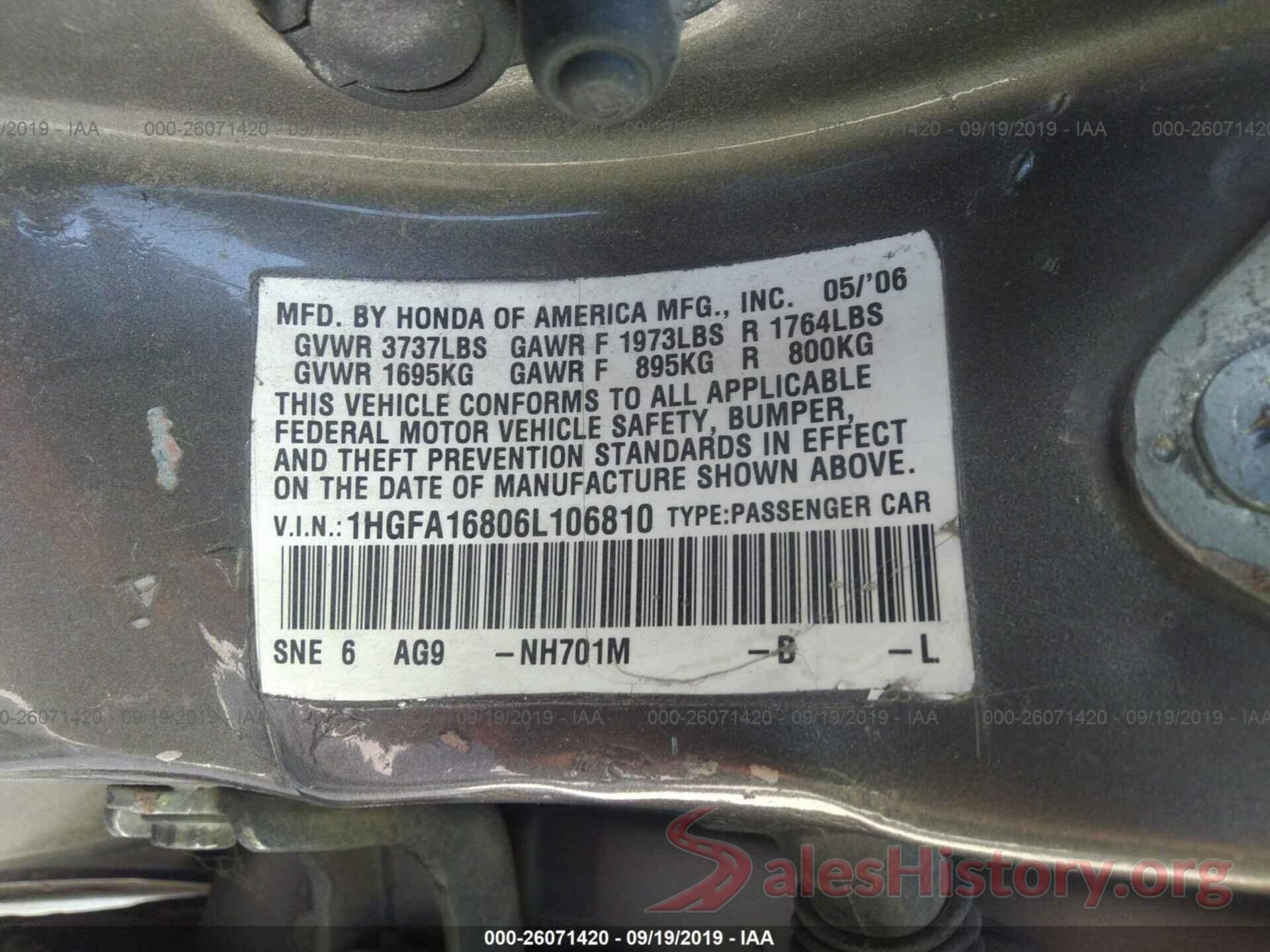 3N1AB7AP5GY304589 2006 HONDA CIVIC