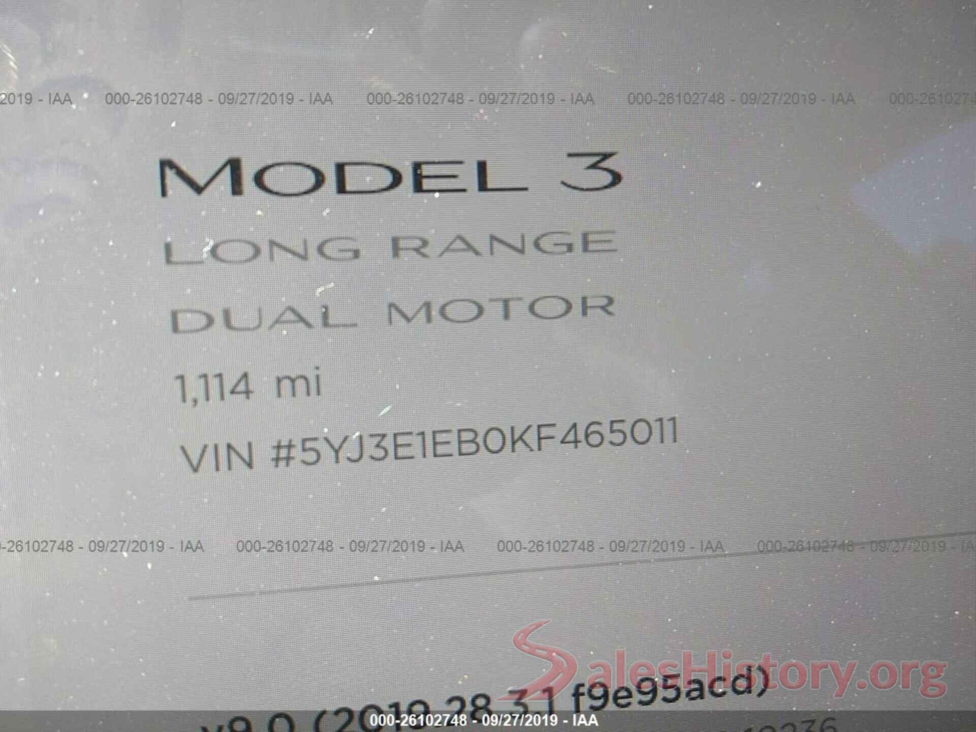 5YJ3E1EB0KF465011 2019 TESLA MODEL 3