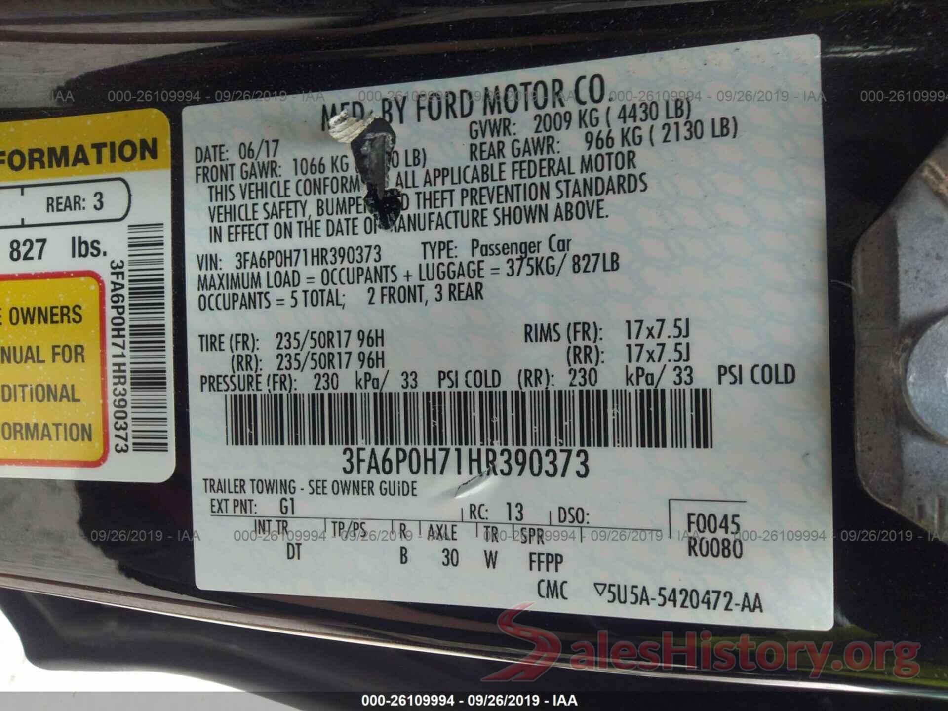 3FA6P0H71HR390373 2017 FORD FUSION