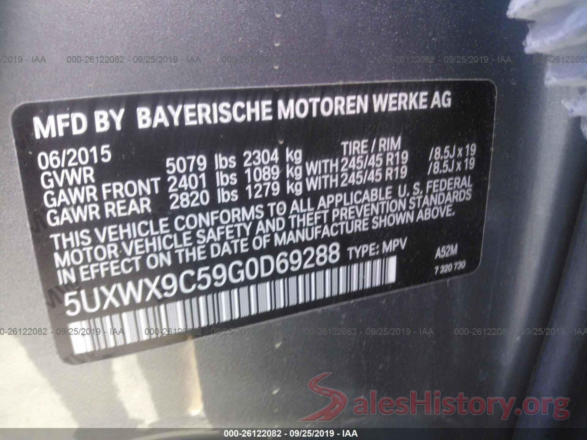 5UXWX9C59G0D69288 2016 BMW X3