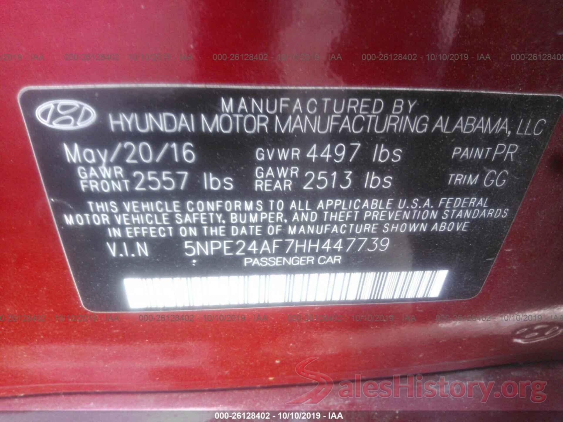 5NPE24AF7HH447739 2017 HYUNDAI SONATA