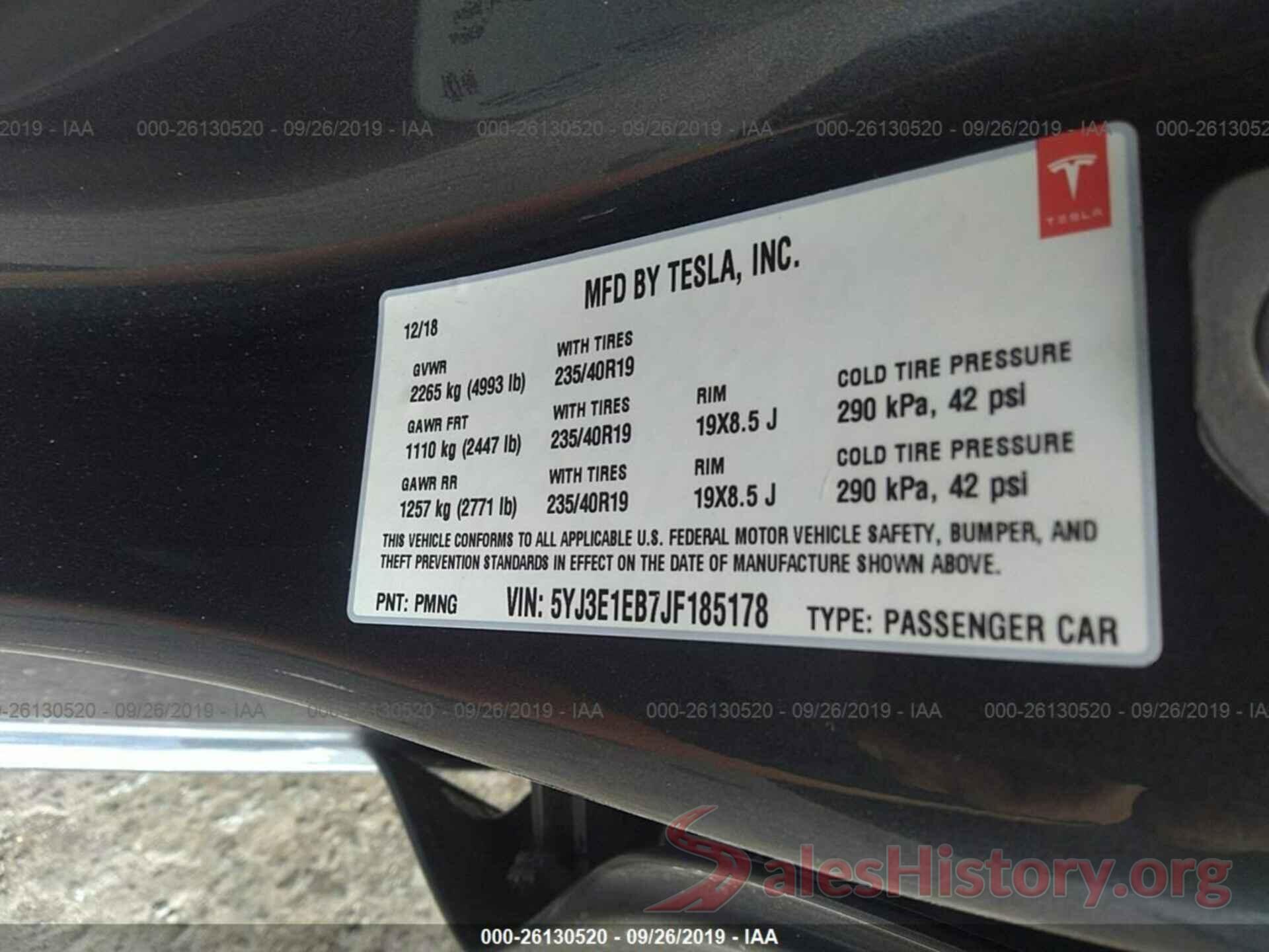 5YJ3E1EB7JF185178 2018 TESLA MODEL 3