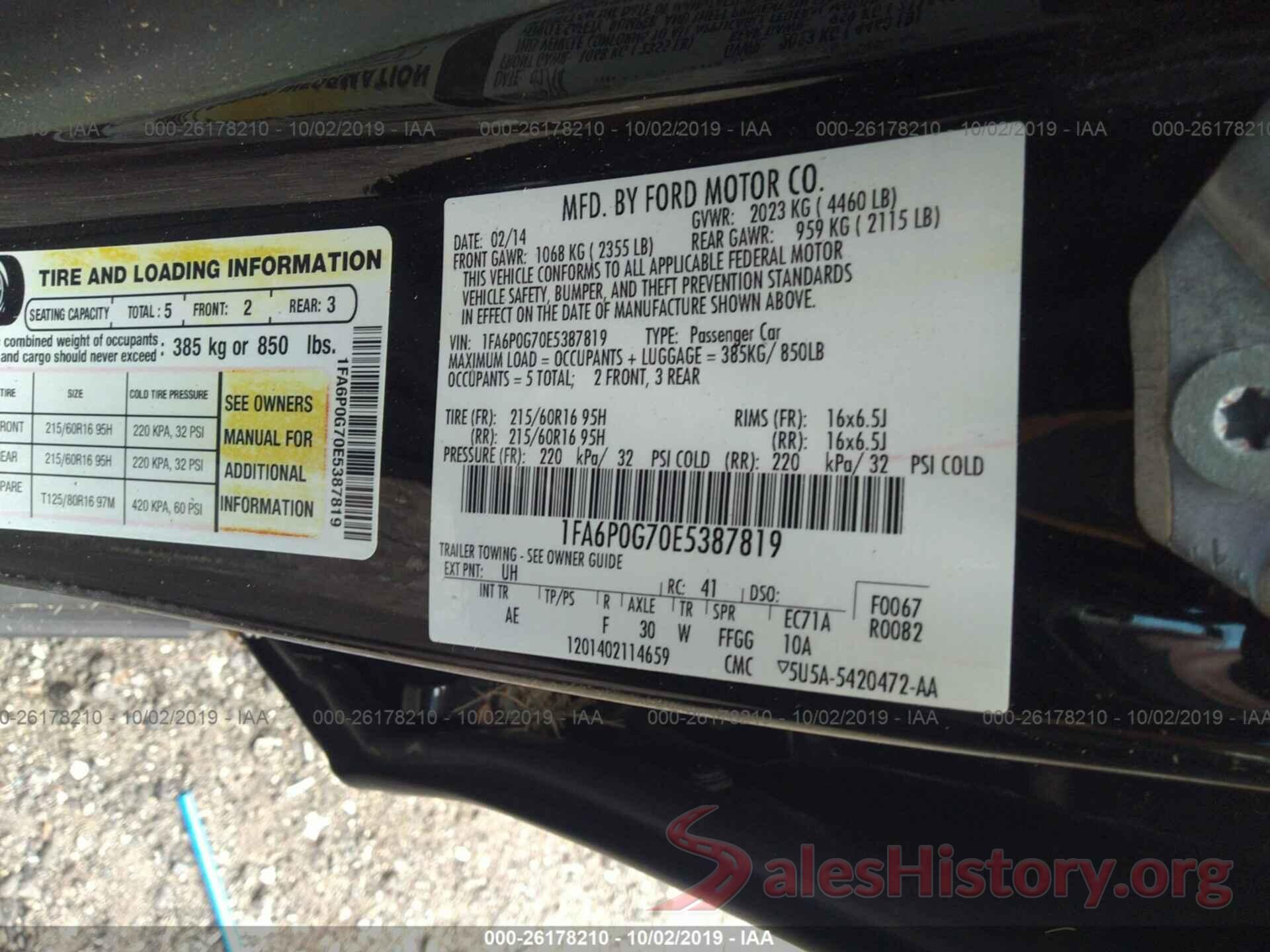 1FA6P0G70E5387819 2014 FORD FUSION