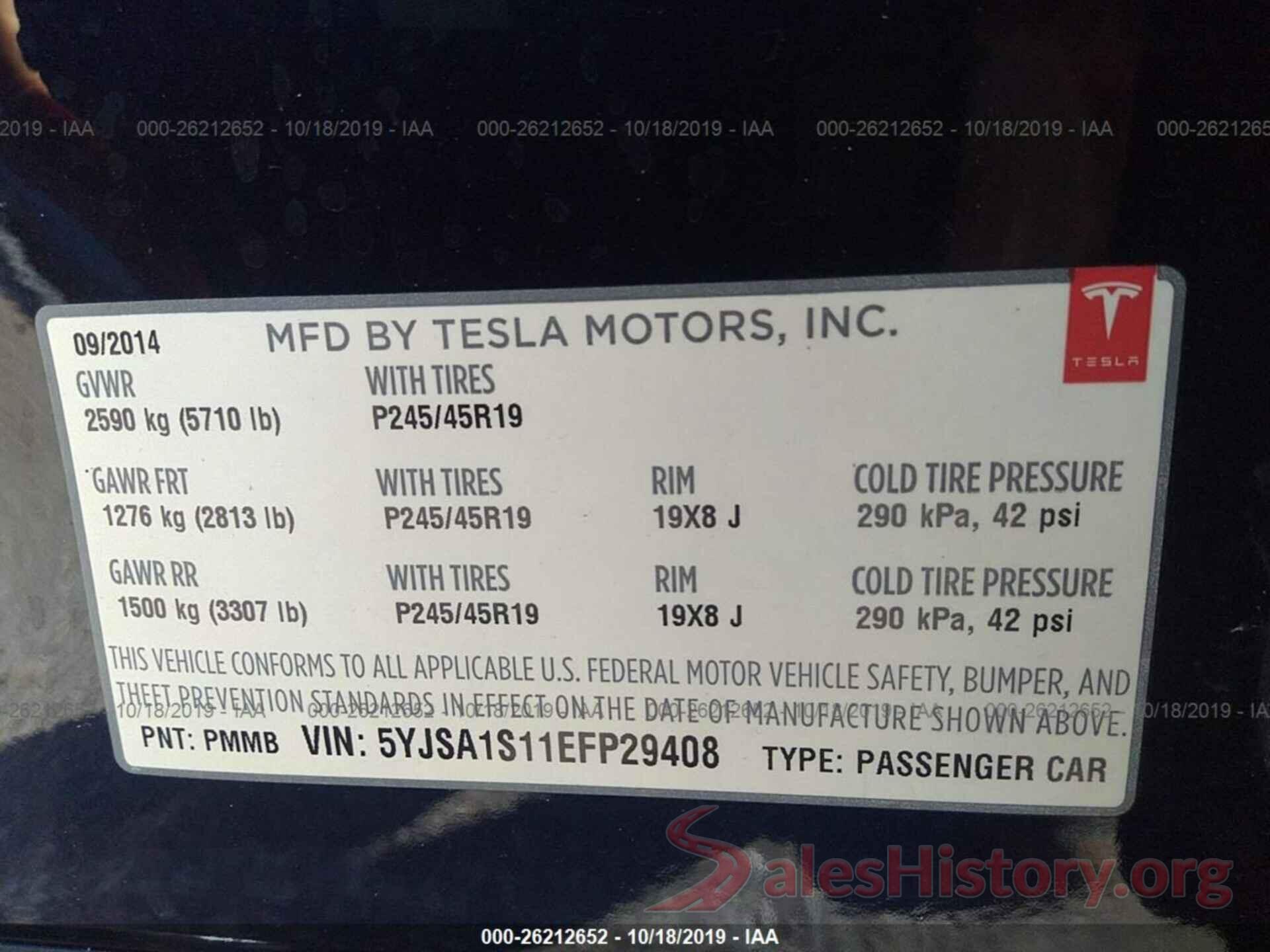 5YJSA1S11EFP29408 2014 TESLA MODEL S