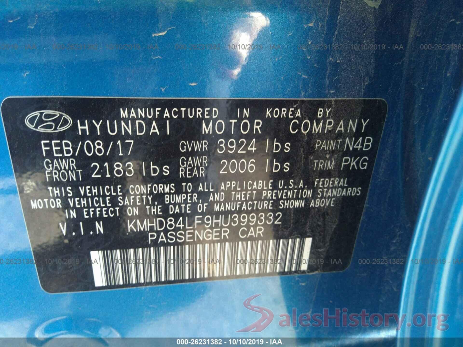 KMHD84LF9HU399332 2017 Hyundai Elantra