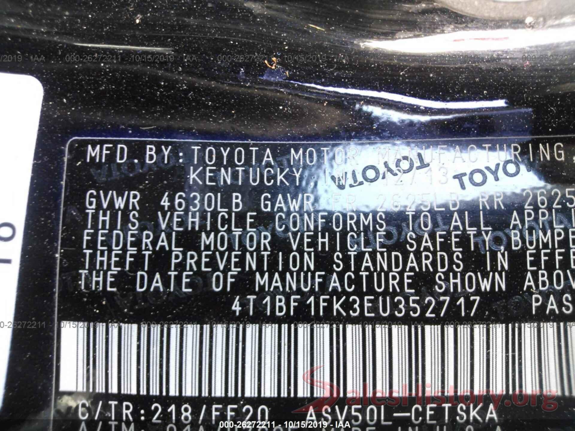 4T1BF1FK3EU352717 2014 TOYOTA CAMRY