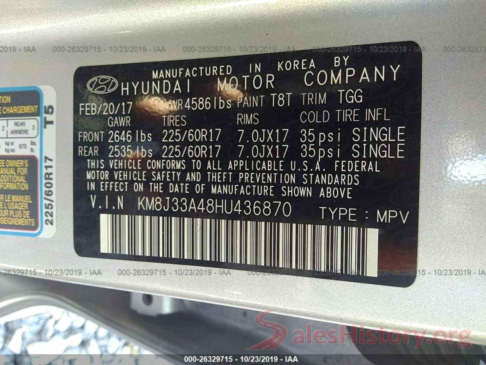 KM8J33A48HU436870 2017 HYUNDAI TUCSON