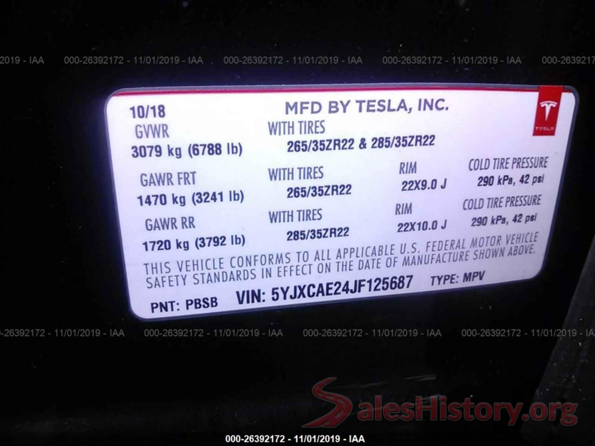 5YJXCAE24JF125687 2018 TESLA MODEL X