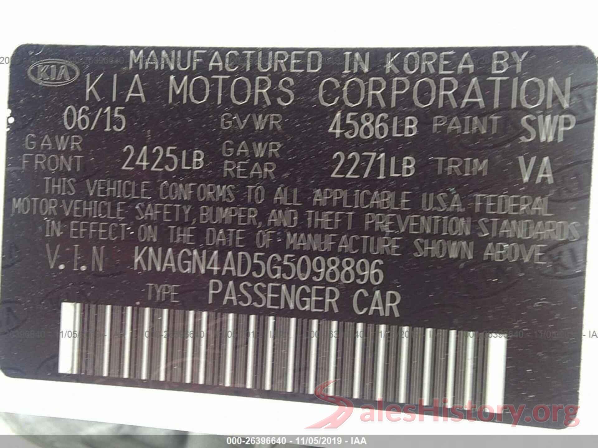 KNAGN4AD5G5098896 2016 KIA OPTIMA