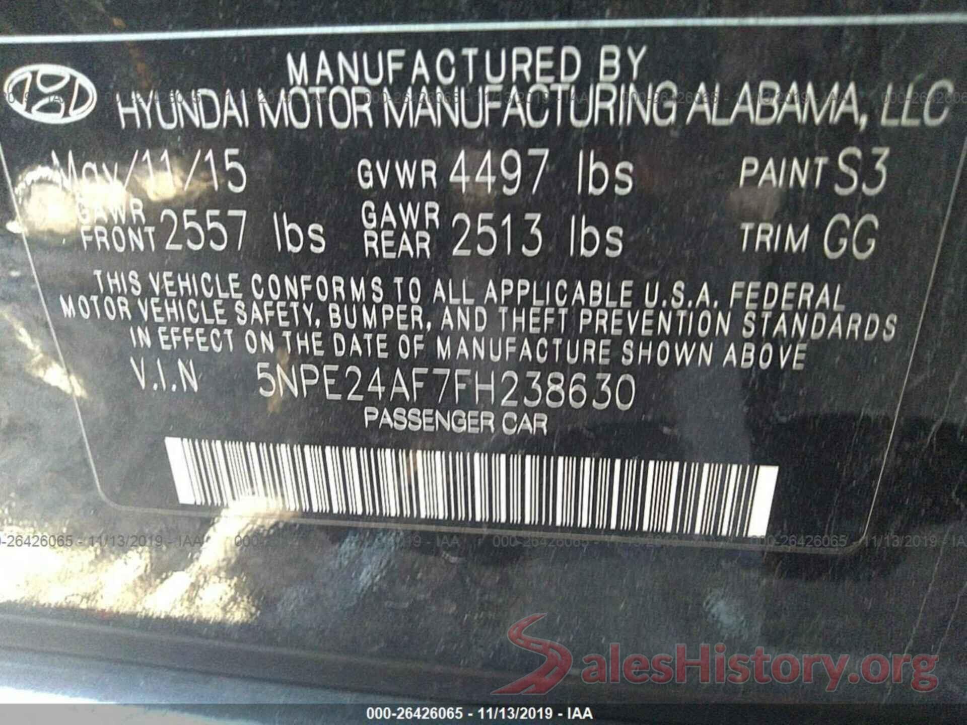 5NPE24AF7FH238630 2015 Hyundai Sonata