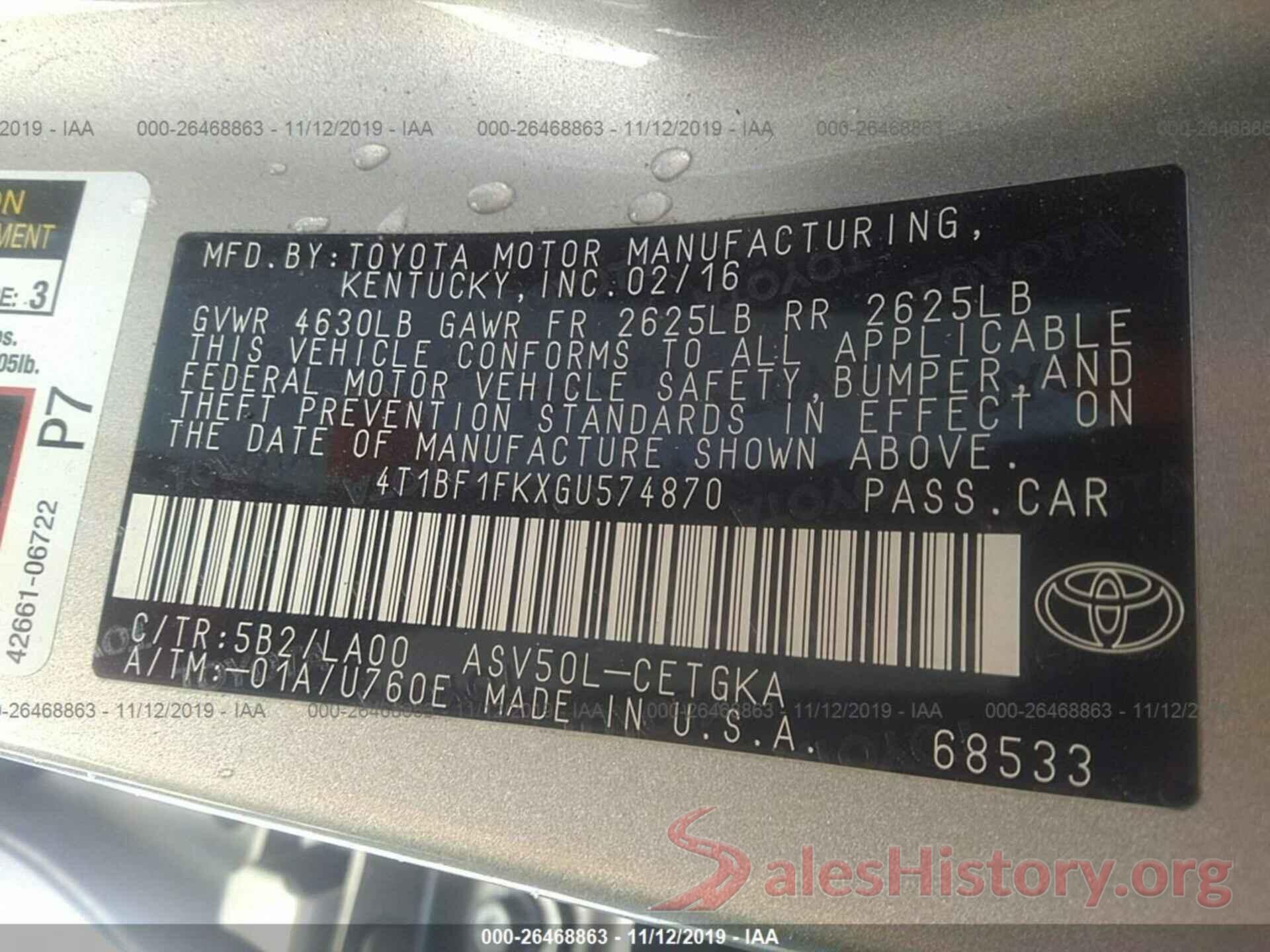 4T1BF1FKXGU574870 2016 Toyota Camry