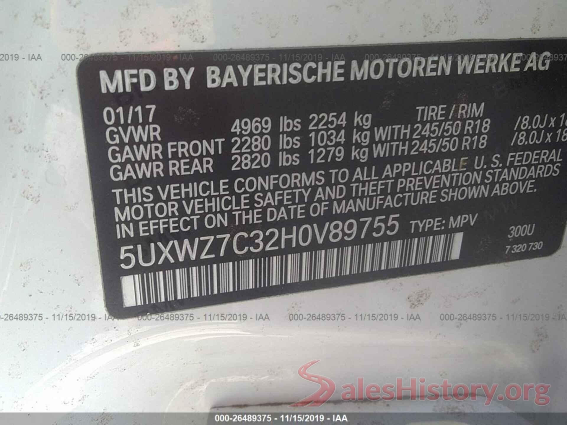 5UXWZ7C32H0V89755 2017 BMW X3