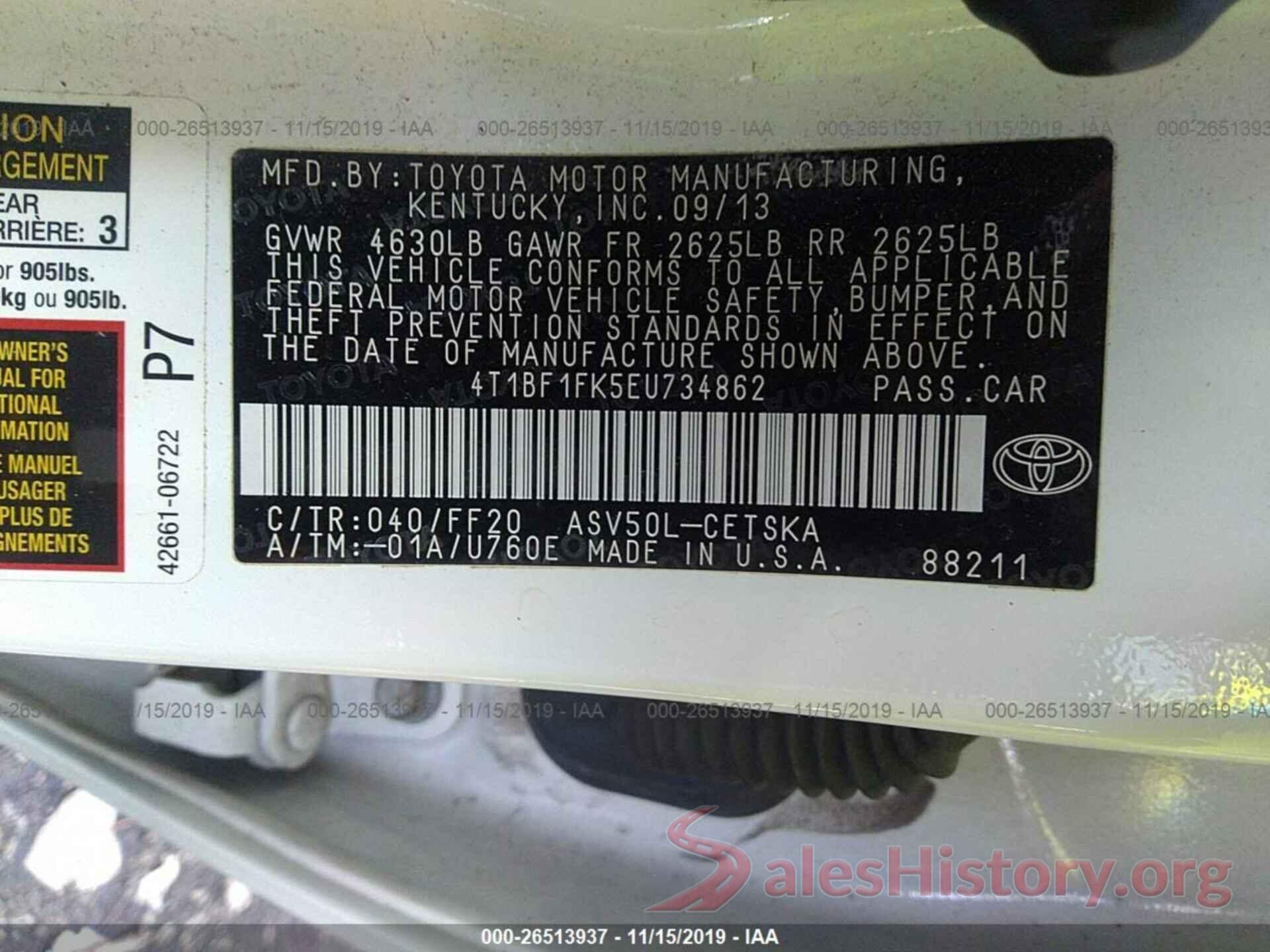 4T1BF1FK5EU734862 2014 TOYOTA CAMRY