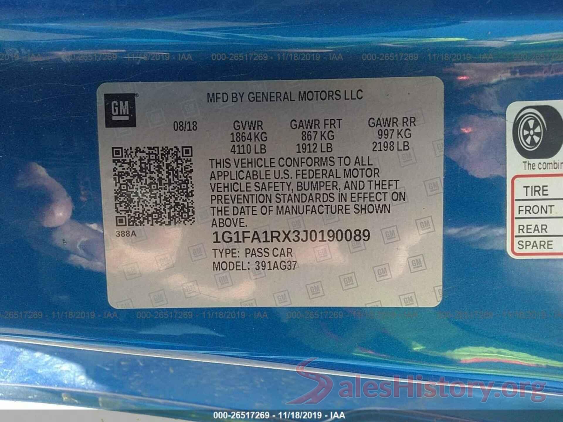 1G1FA1RX3J0190089 2018 CHEVROLET CAMARO