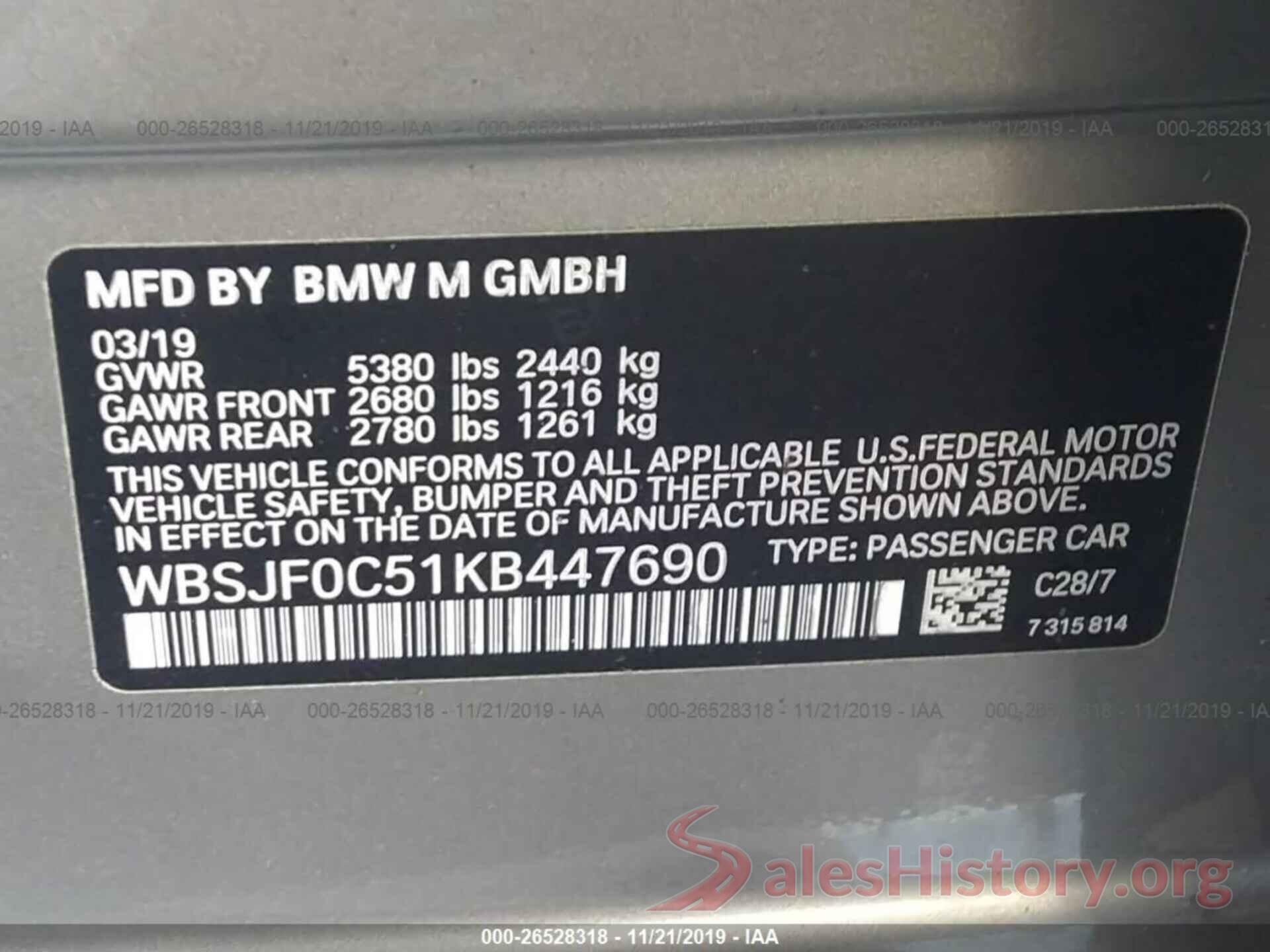 WBSJF0C51KB447690 2019 BMW M5