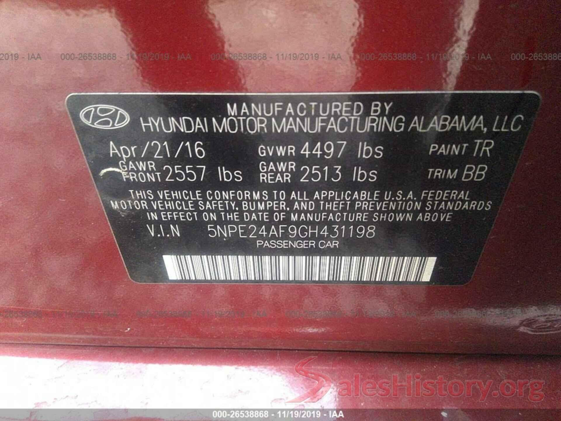 5NPE24AF9GH431198 2016 HYUNDAI SONATA