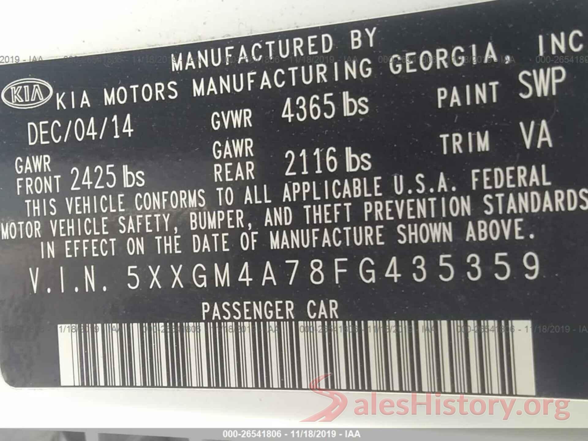 5XXGM4A78FG435359 2015 KIA Optima