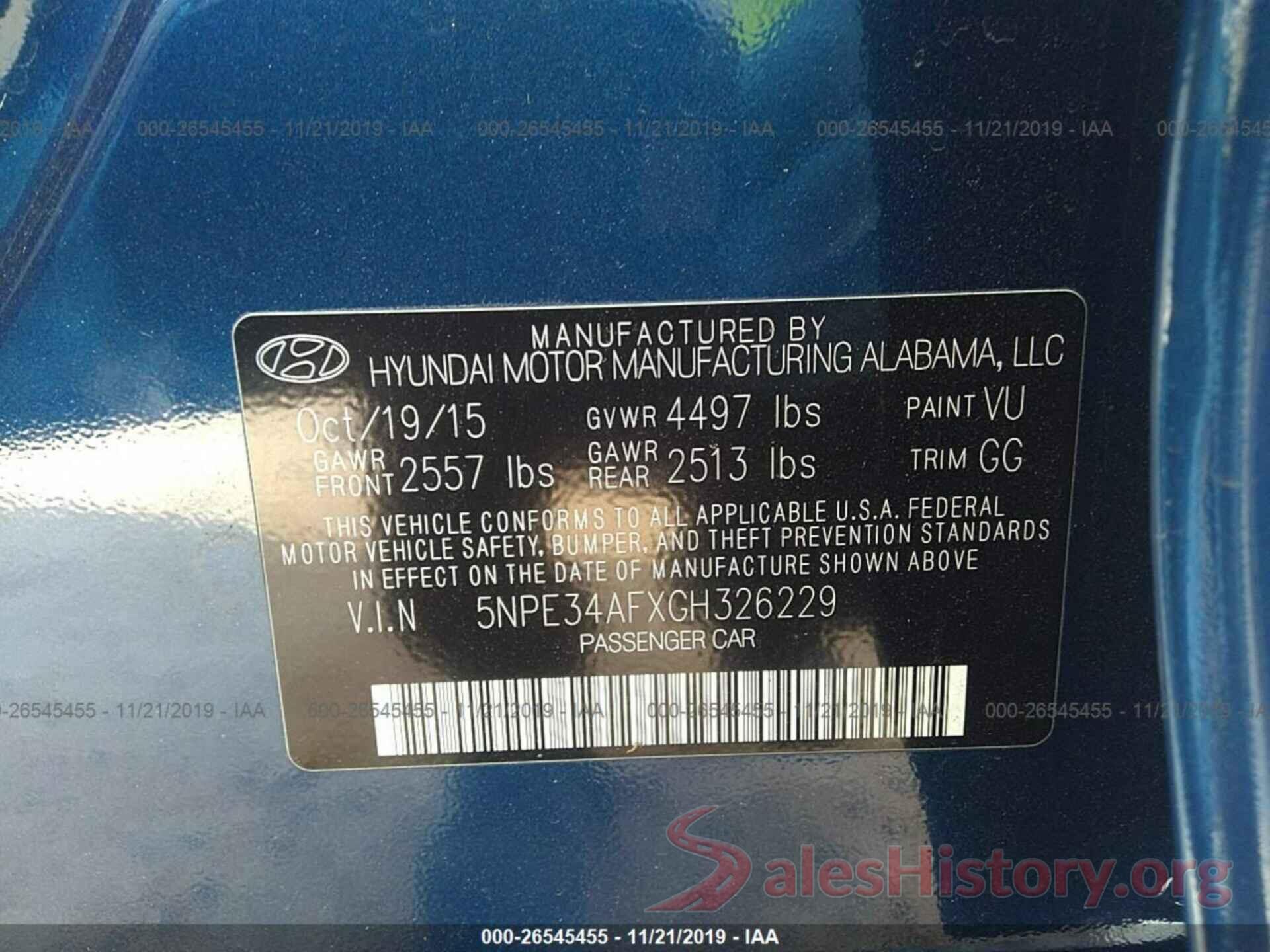 5NPE34AFXGH326229 2016 HYUNDAI SONATA