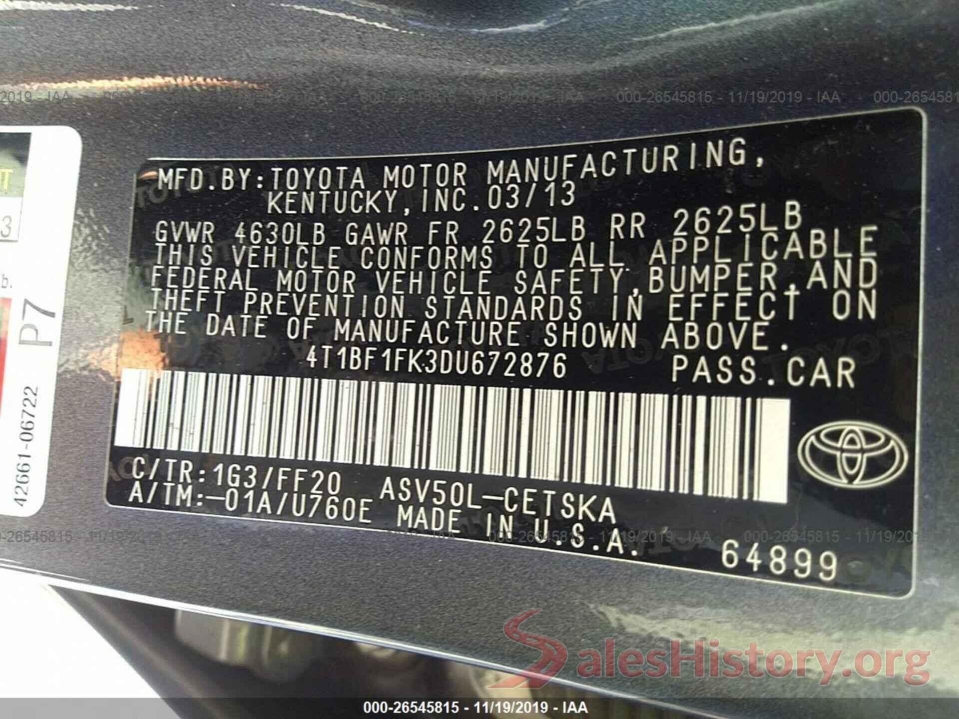 4T1BF1FK3DU672876 2013 TOYOTA CAMRY