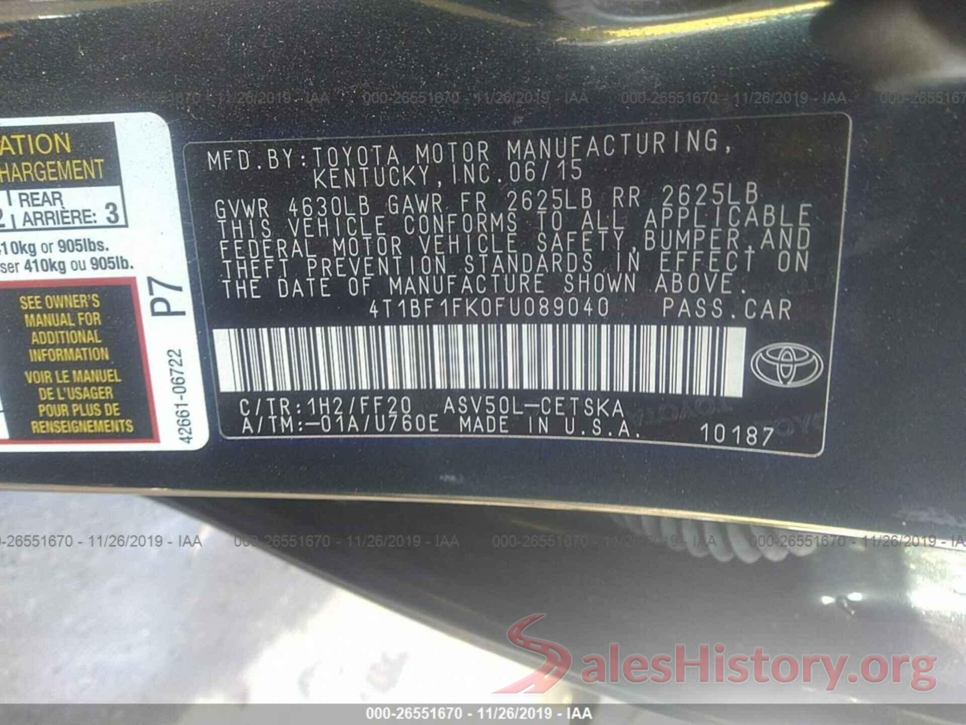 4T1BF1FK0FU089040 2015 TOYOTA CAMRY