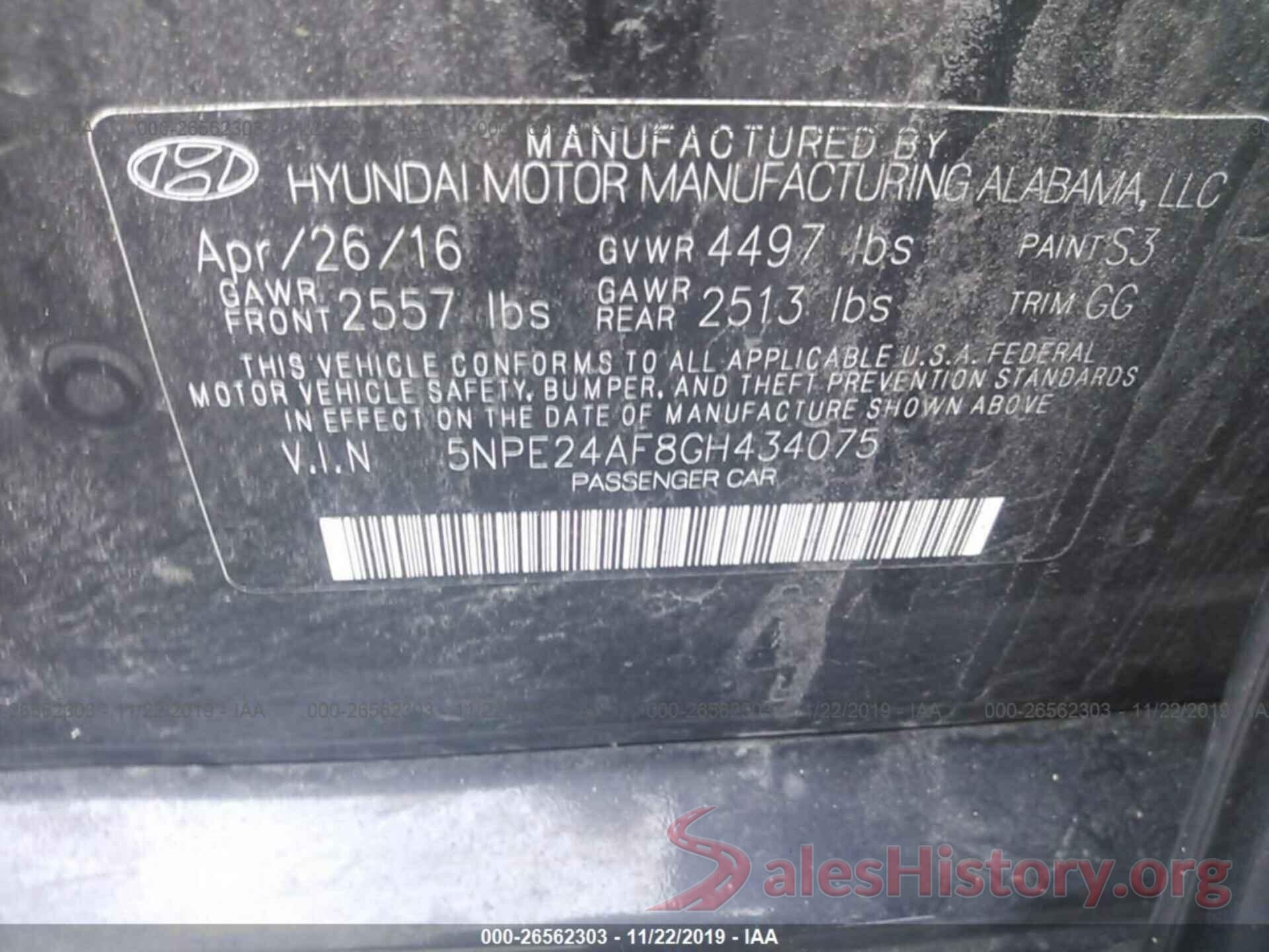 5NPE24AF8GH434075 2016 HYUNDAI SONATA