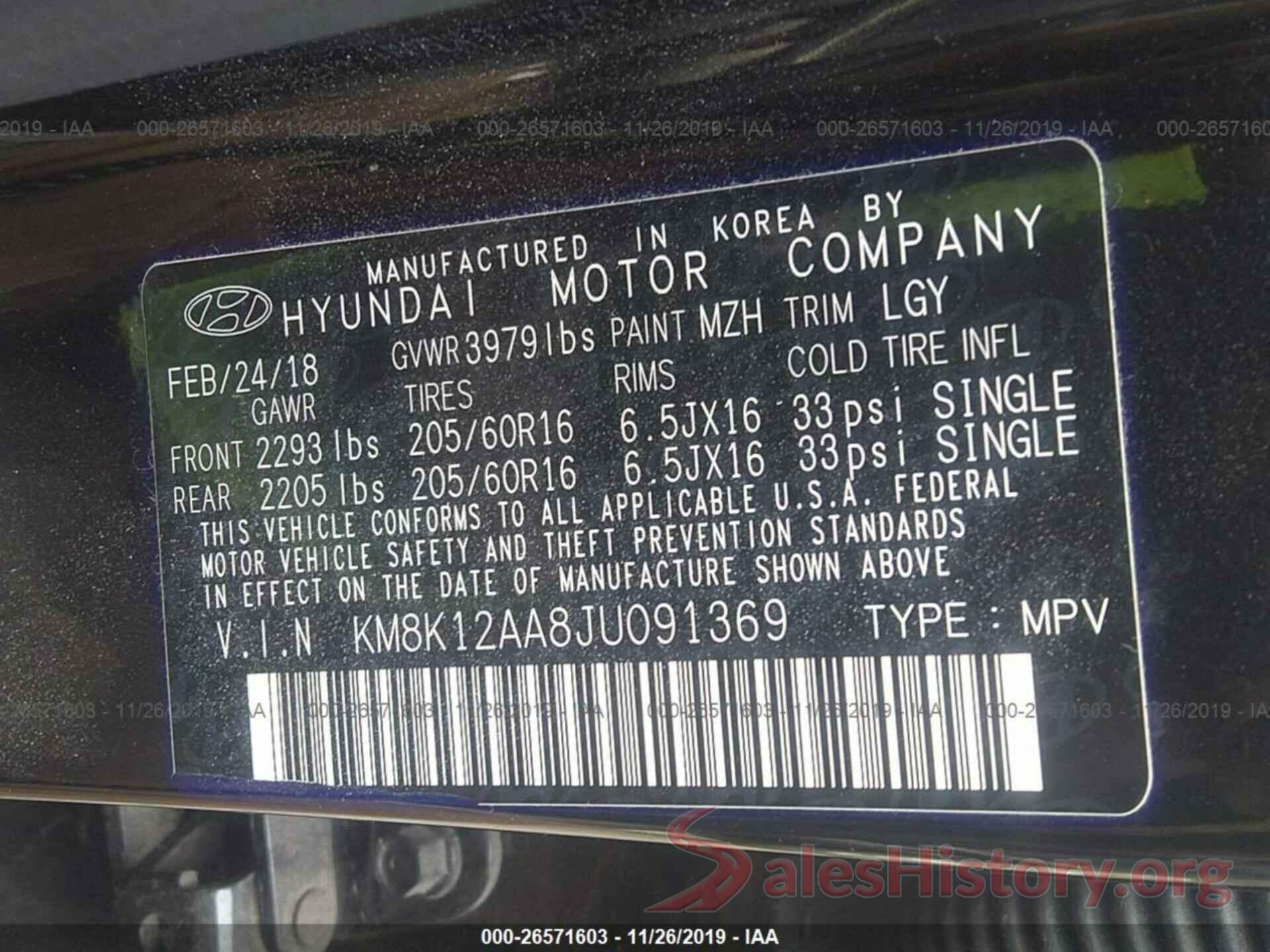 KM8K12AA8JU091369 2018 HYUNDAI KONA