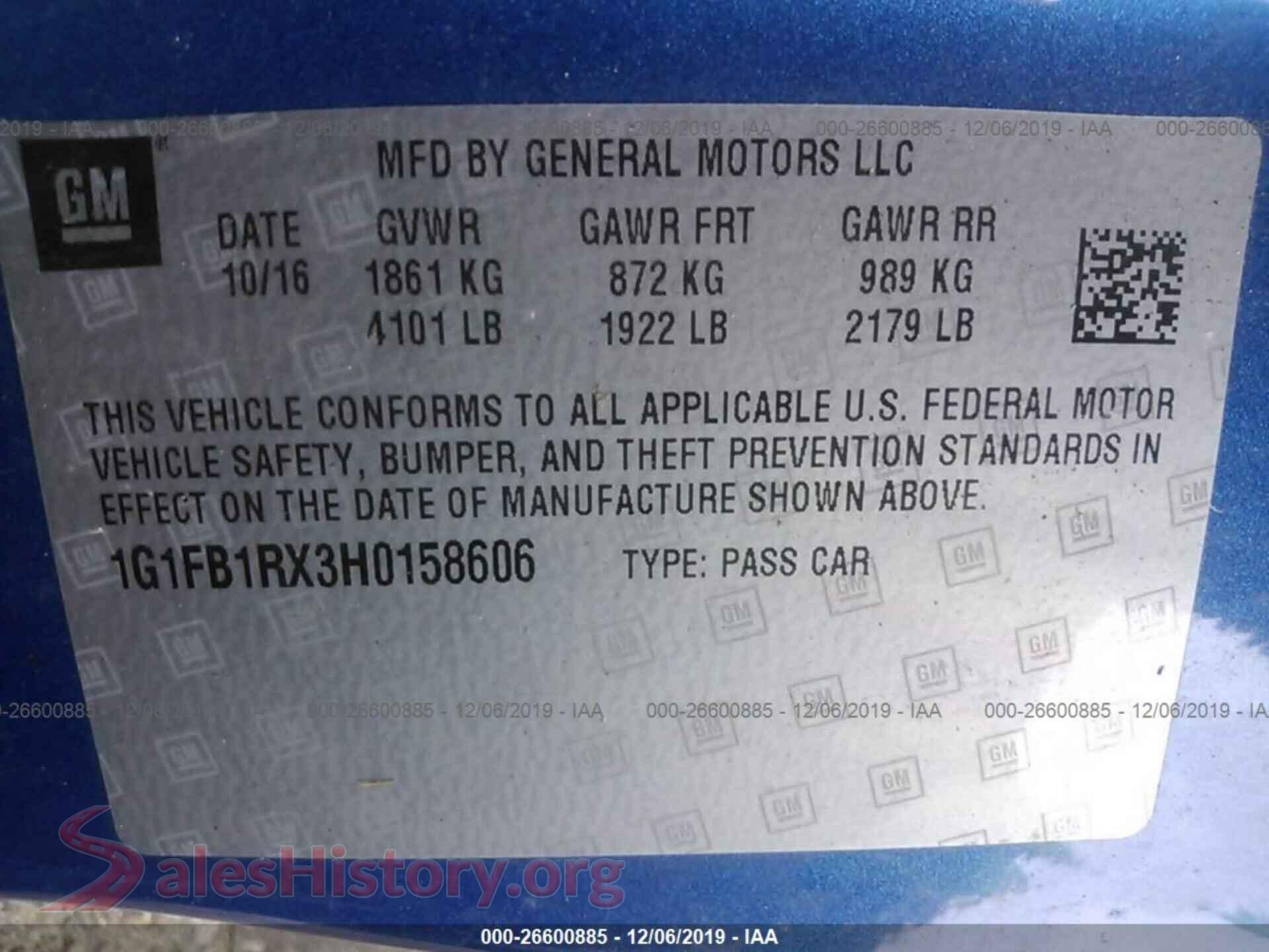 2017 CHEVROLET CAMARO VIN 1G1FB1RX3H0158606, engine bay