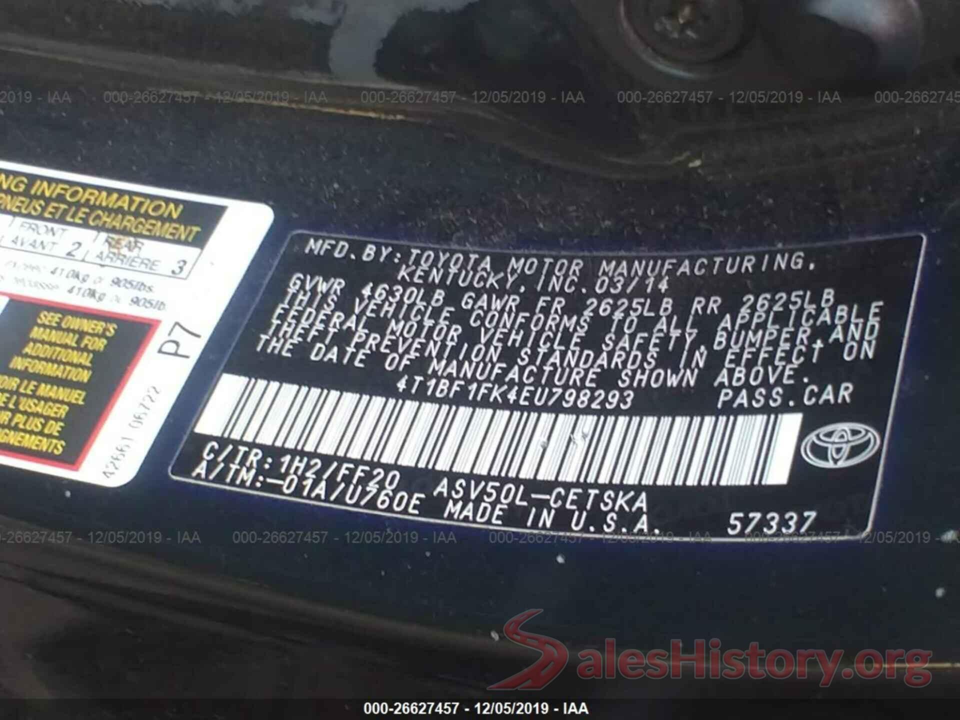 4T1BF1FK4EU798293 2014 TOYOTA CAMRY