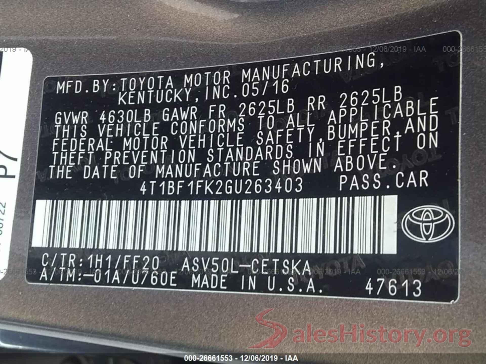 4T1BF1FK2GU263403 2016 TOYOTA CAMRY