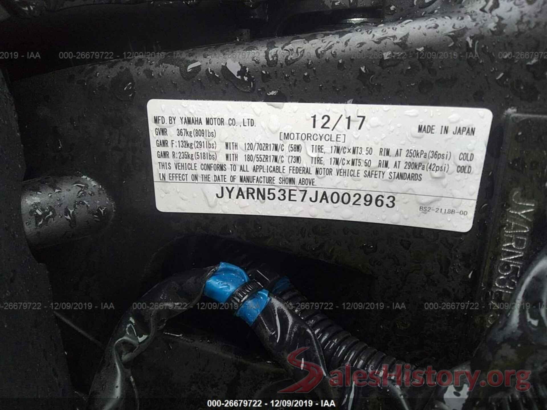 JYARN53E7JA002963 2018 YAMAHA MT09