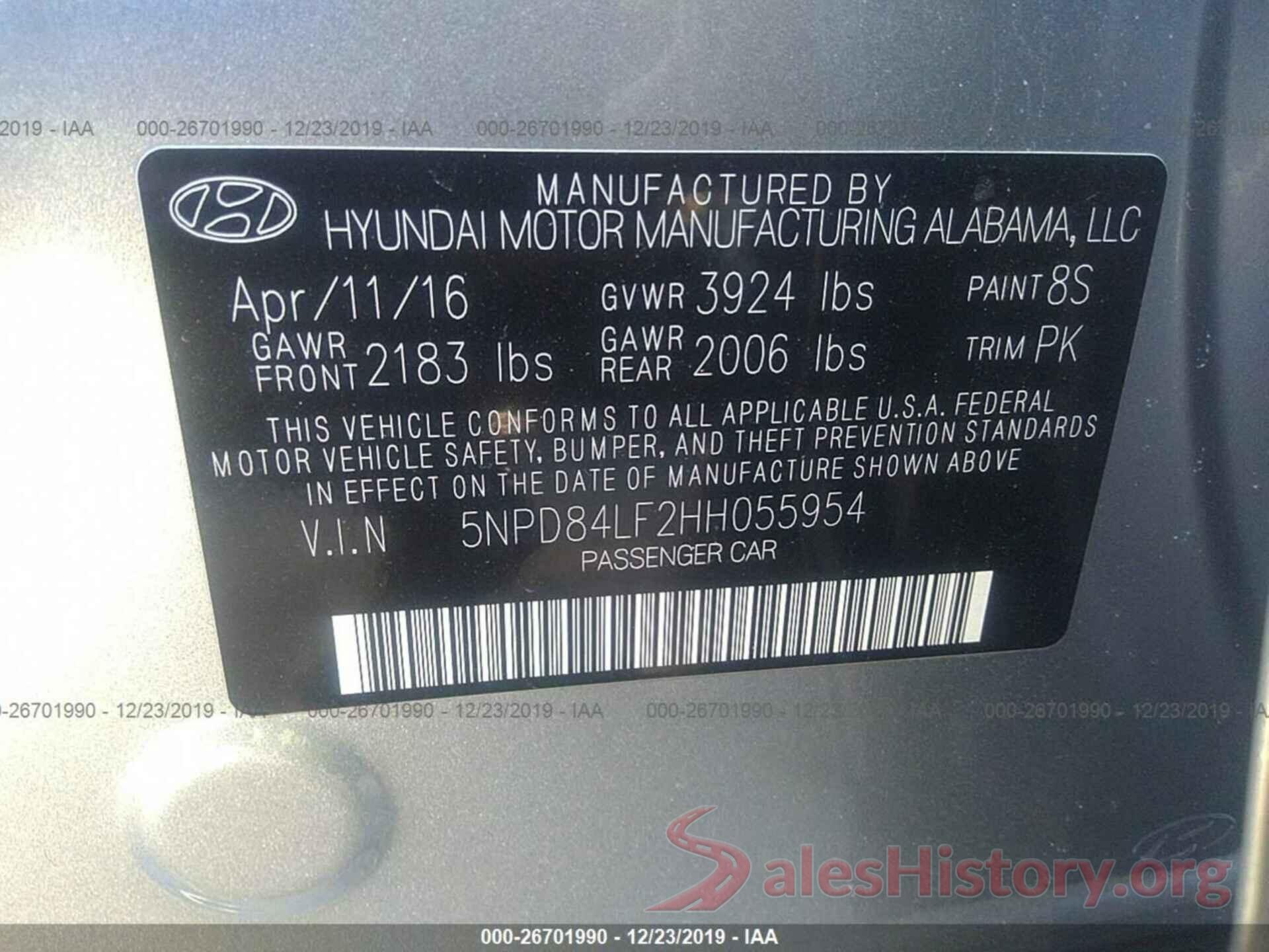 5NPD84LF2HH055954 2017 HYUNDAI ELANTRA