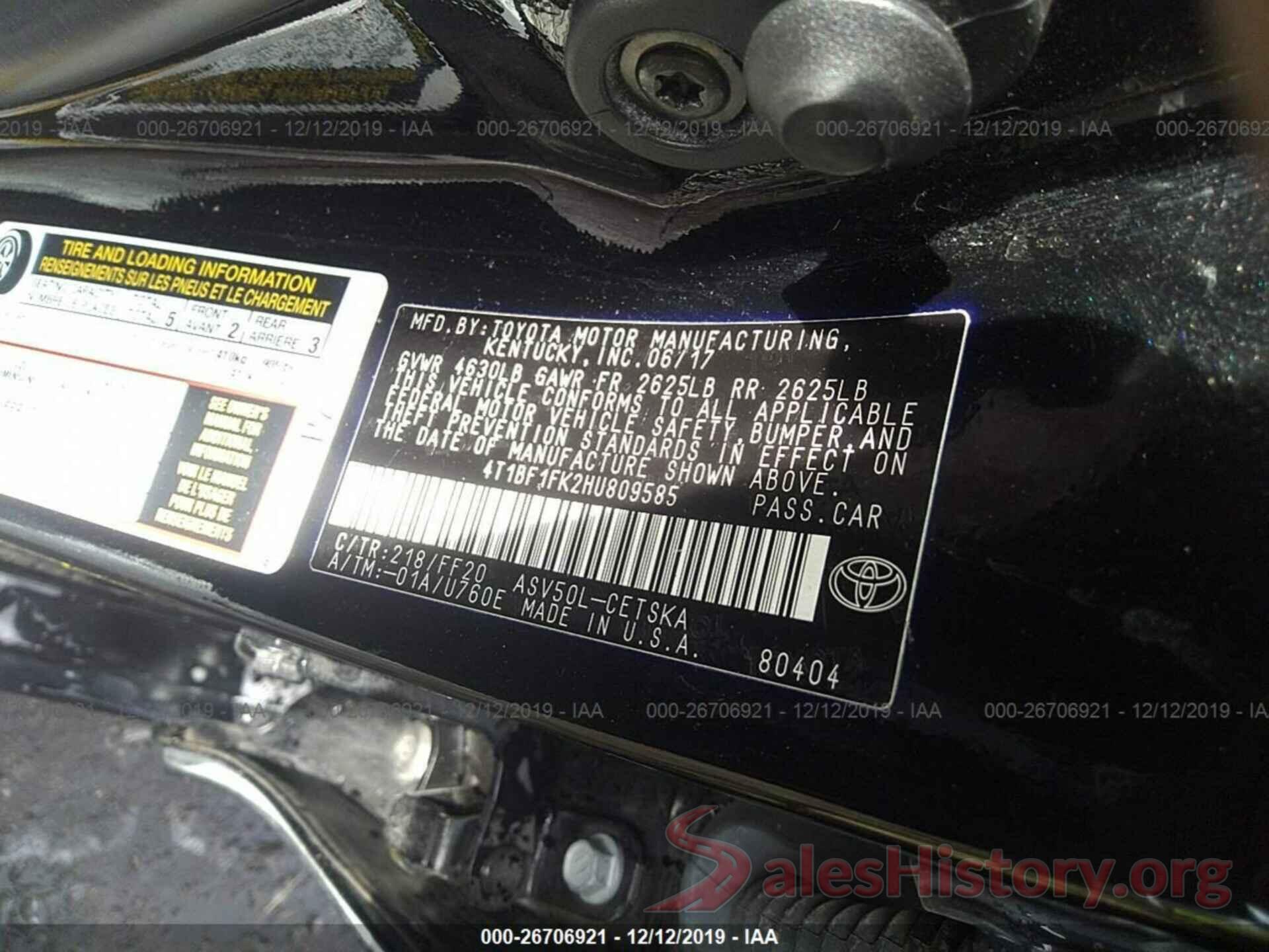 4T1BF1FK2HU809585 2017 TOYOTA CAMRY