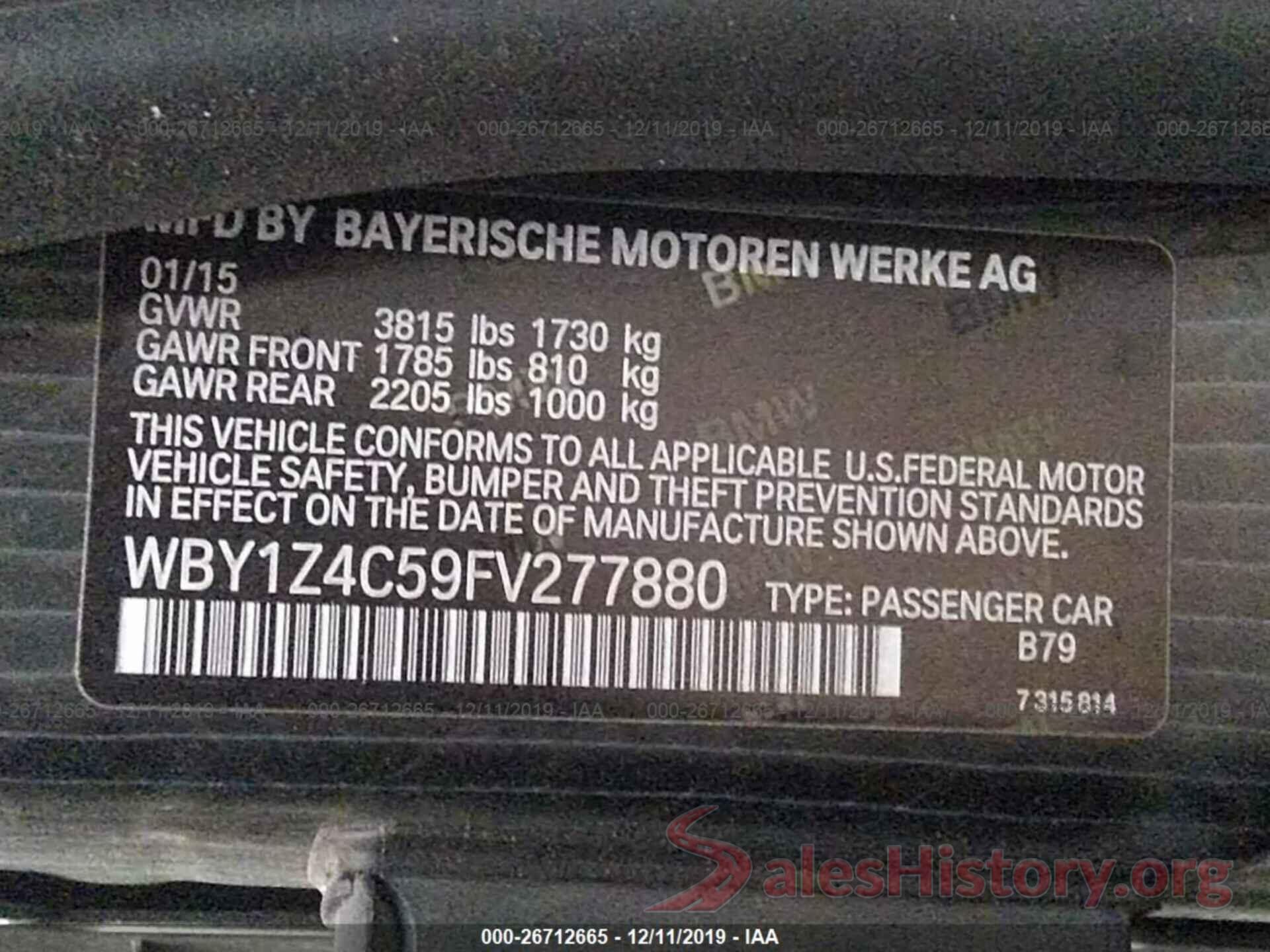 WBY1Z4C59FV277880 2015 BMW I3