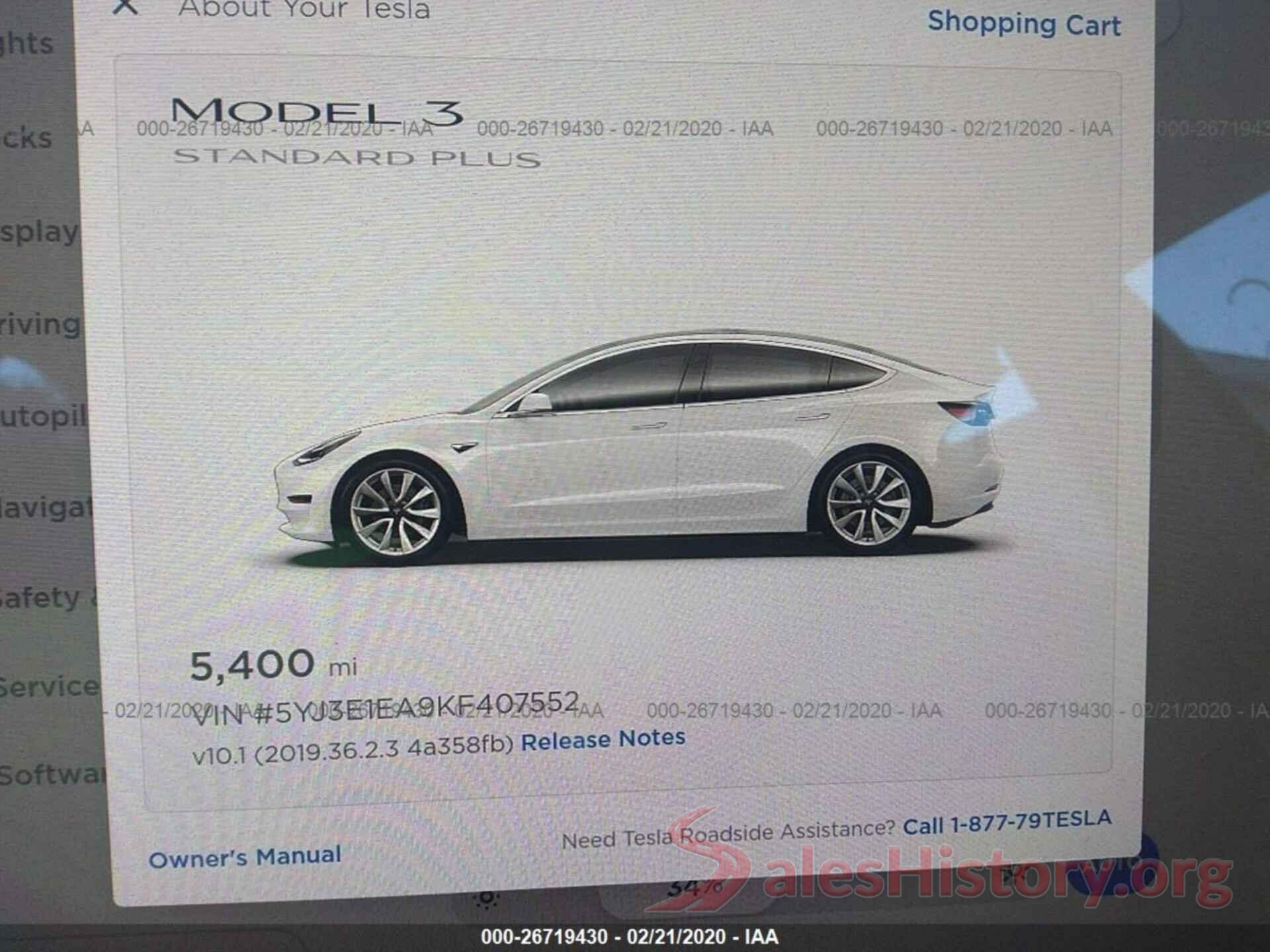 5YJ3E1EA9KF407552 2019 TESLA MODEL 3