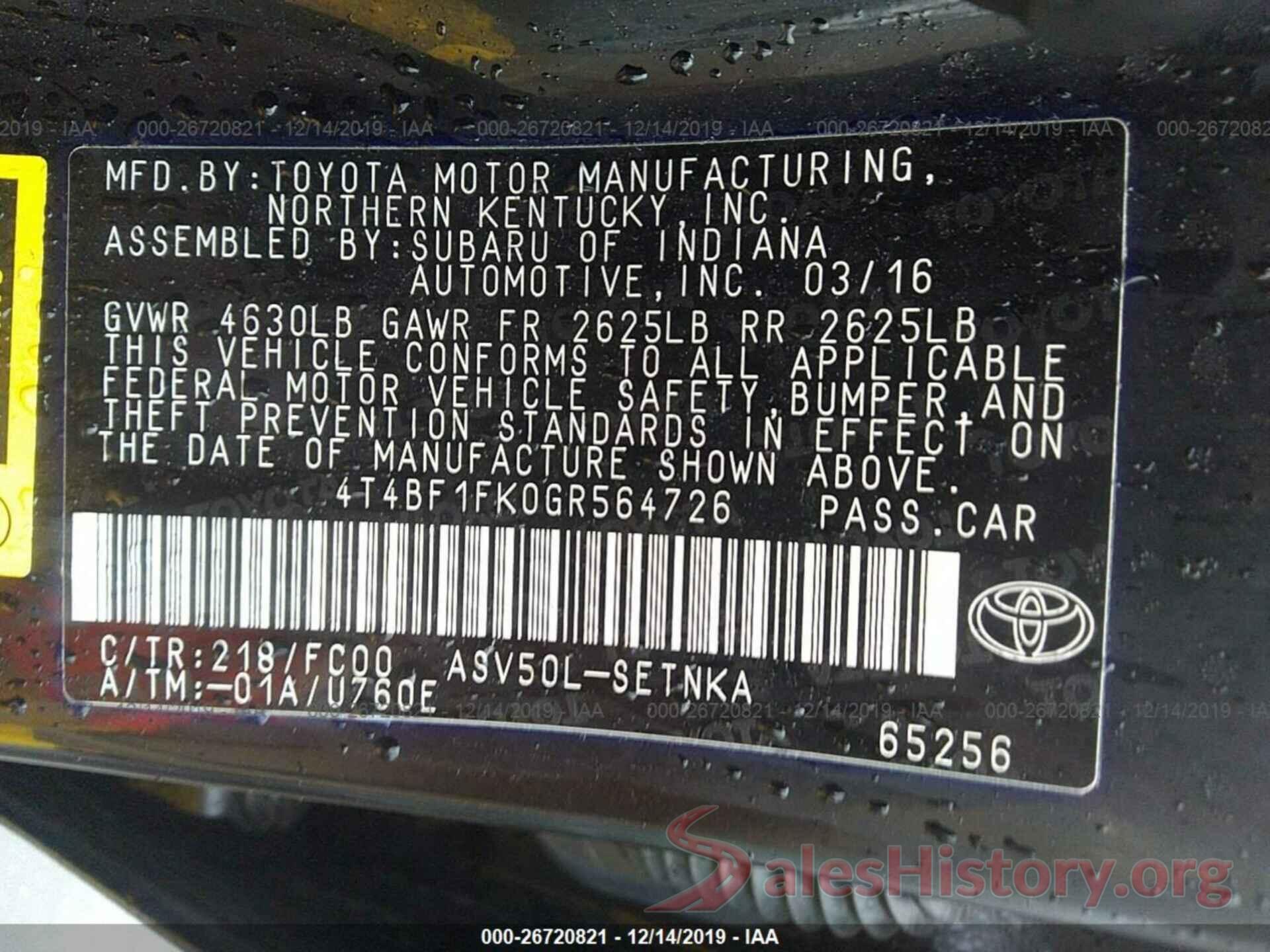 4T4BF1FK0GR564726 2016 Toyota Camry