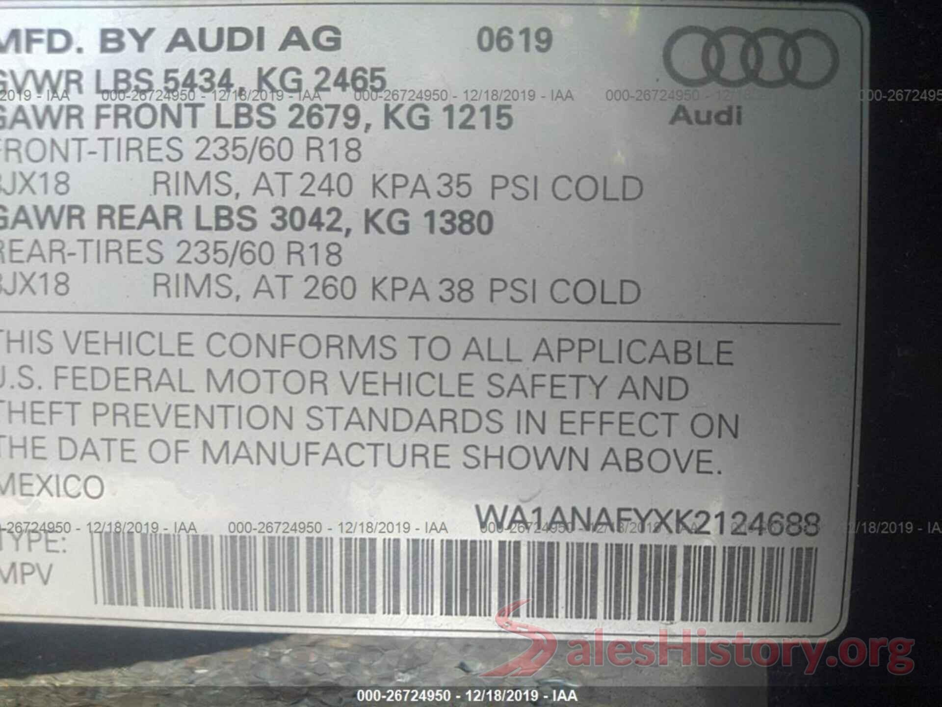 WA1ANAFYXK2124688 2019 AUDI Q5