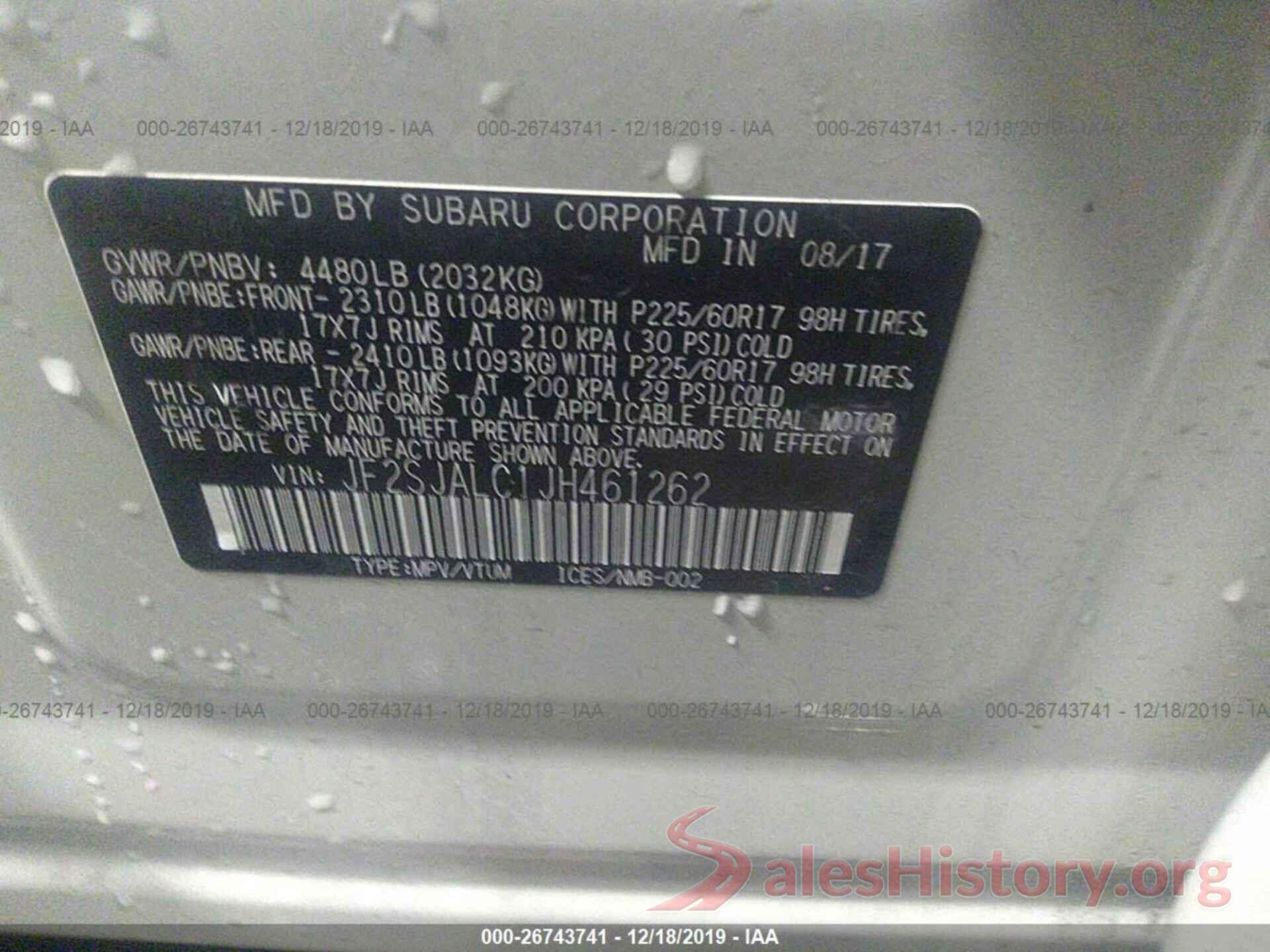 JF2SJALC1JH461262 2018 Subaru Forester