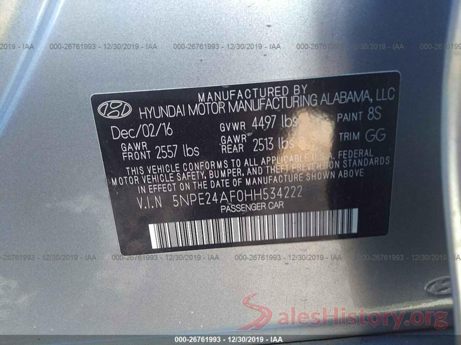 5NPE24AF0HH534222 2017 Hyundai Sonata