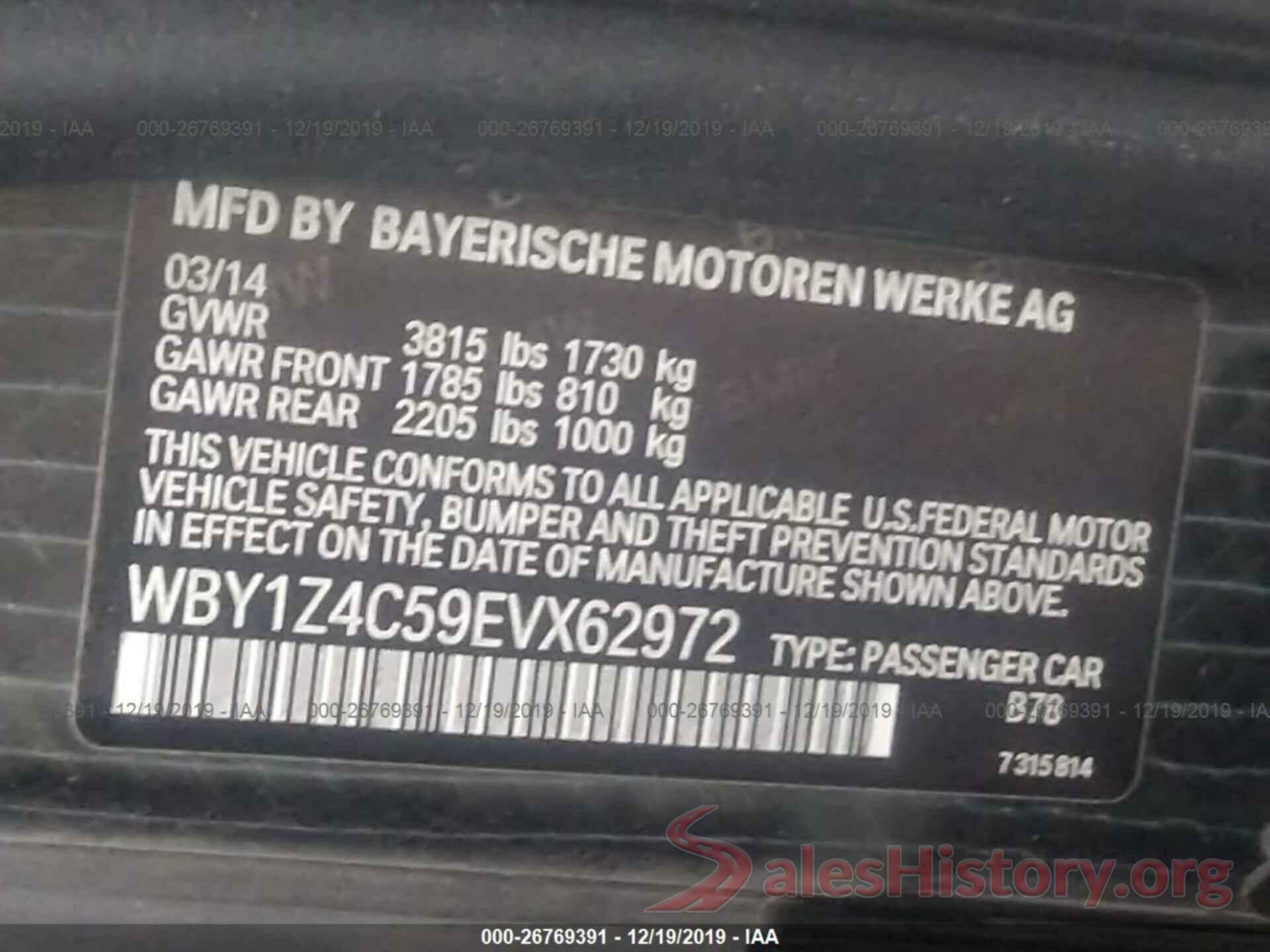 WBY1Z4C59EVX62972 2014 BMW I3