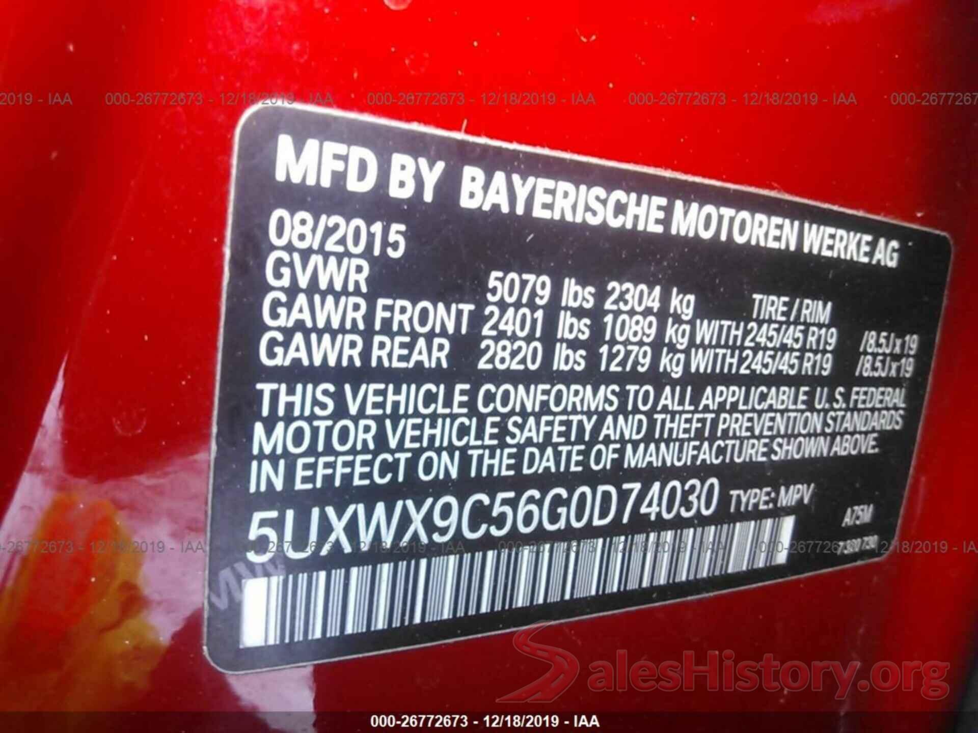 5UXWX9C56G0D74030 2016 BMW X3