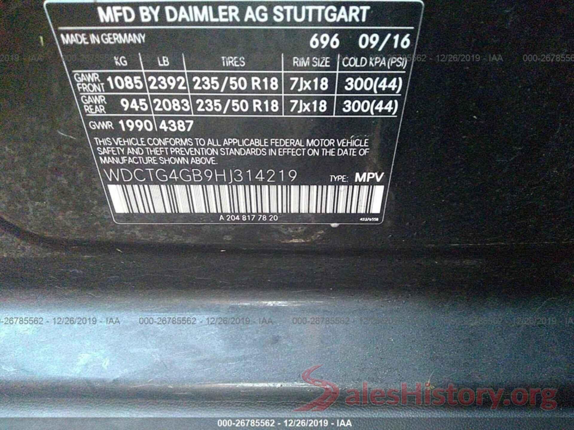 WDCTG4GB9HJ314219 2017 MERCEDES-BENZ GLA