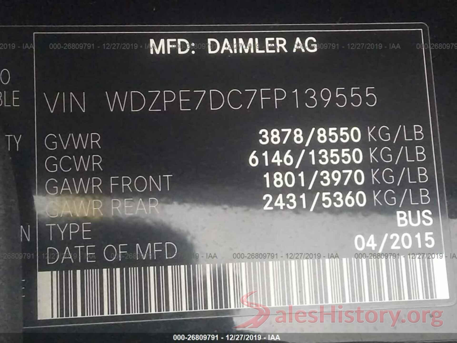 WDZPE7DC7FP139555 2015 MERCEDES-BENZ SPRINTER